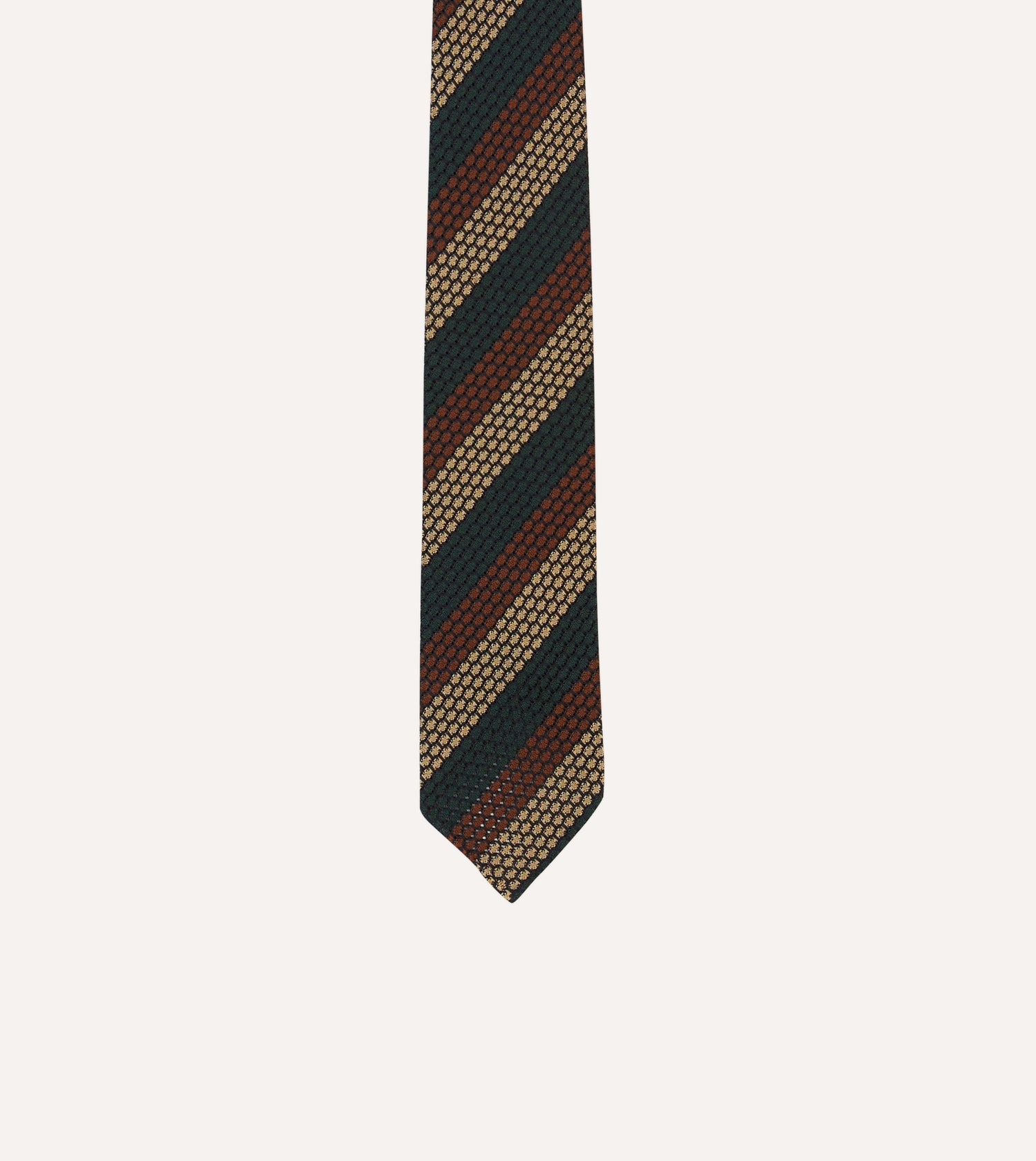 Green, Red and Gold Block Stripe Hand Rolled Silk Grenadine Tie