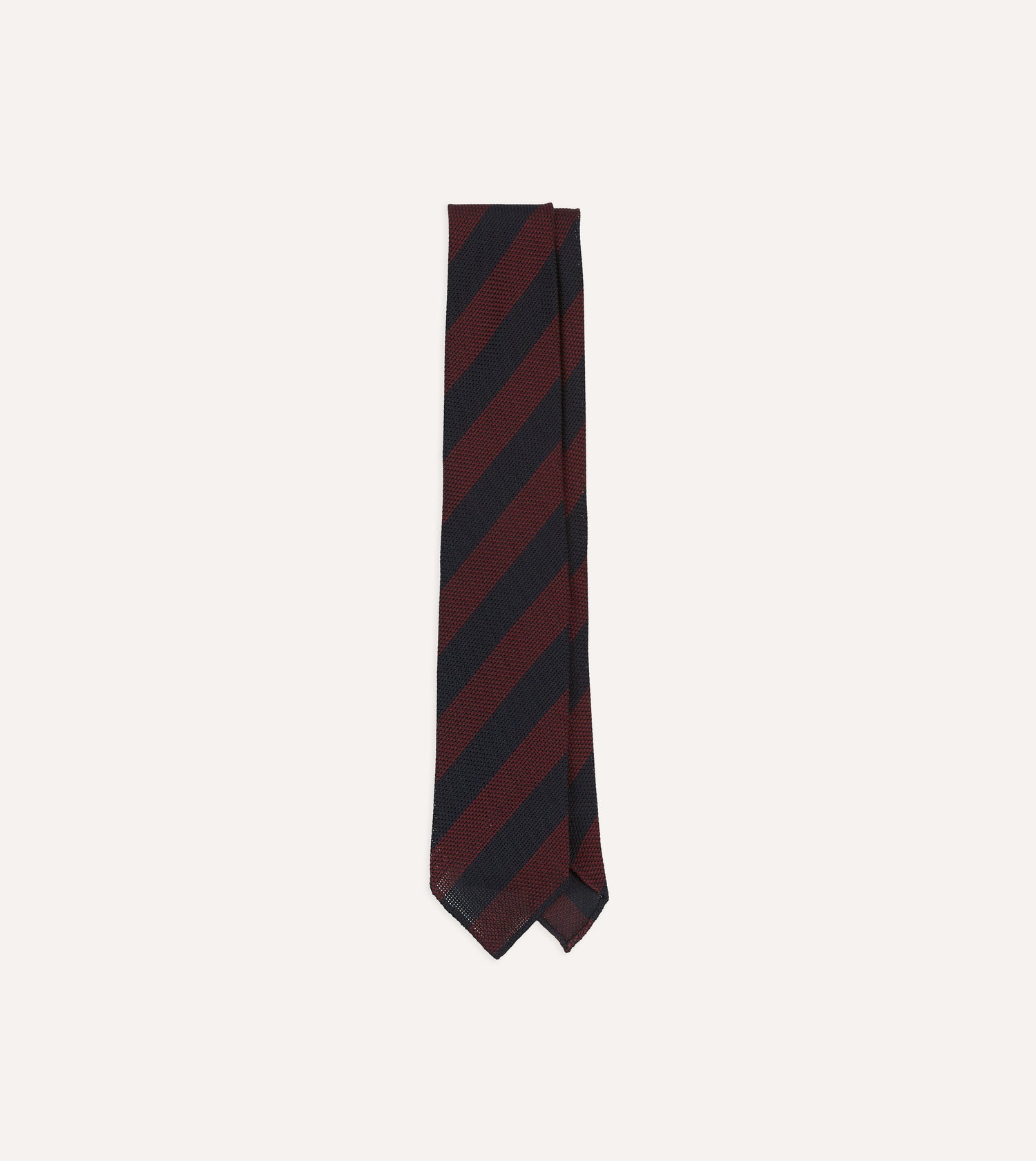 Red and Navy Block Stripe Hand Rolled Silk Grenadine Tie