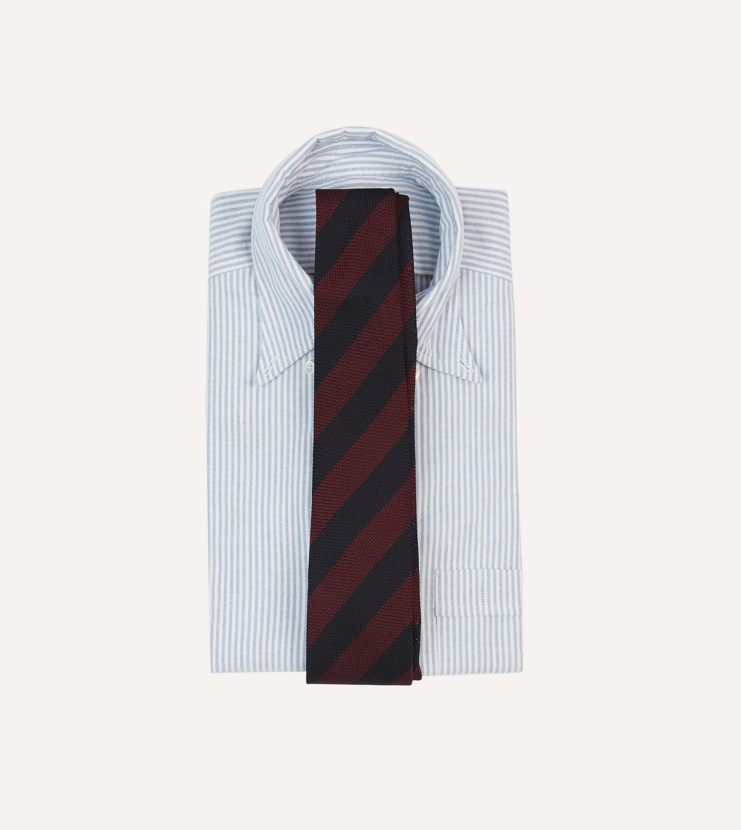 Red and Navy Block Stripe Hand Rolled Silk Grenadine Tie