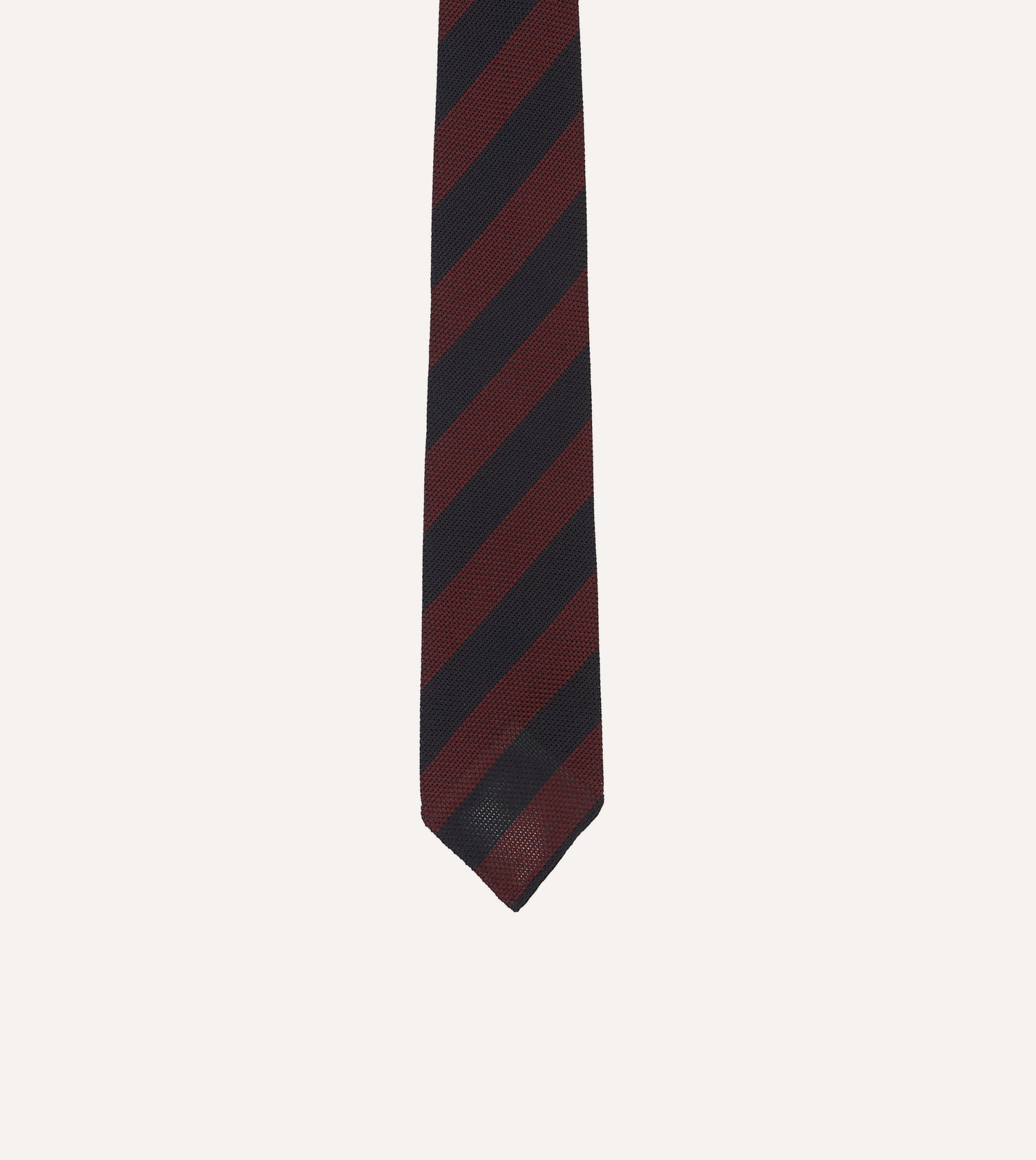 Red and Navy Block Stripe Hand Rolled Silk Grenadine Tie