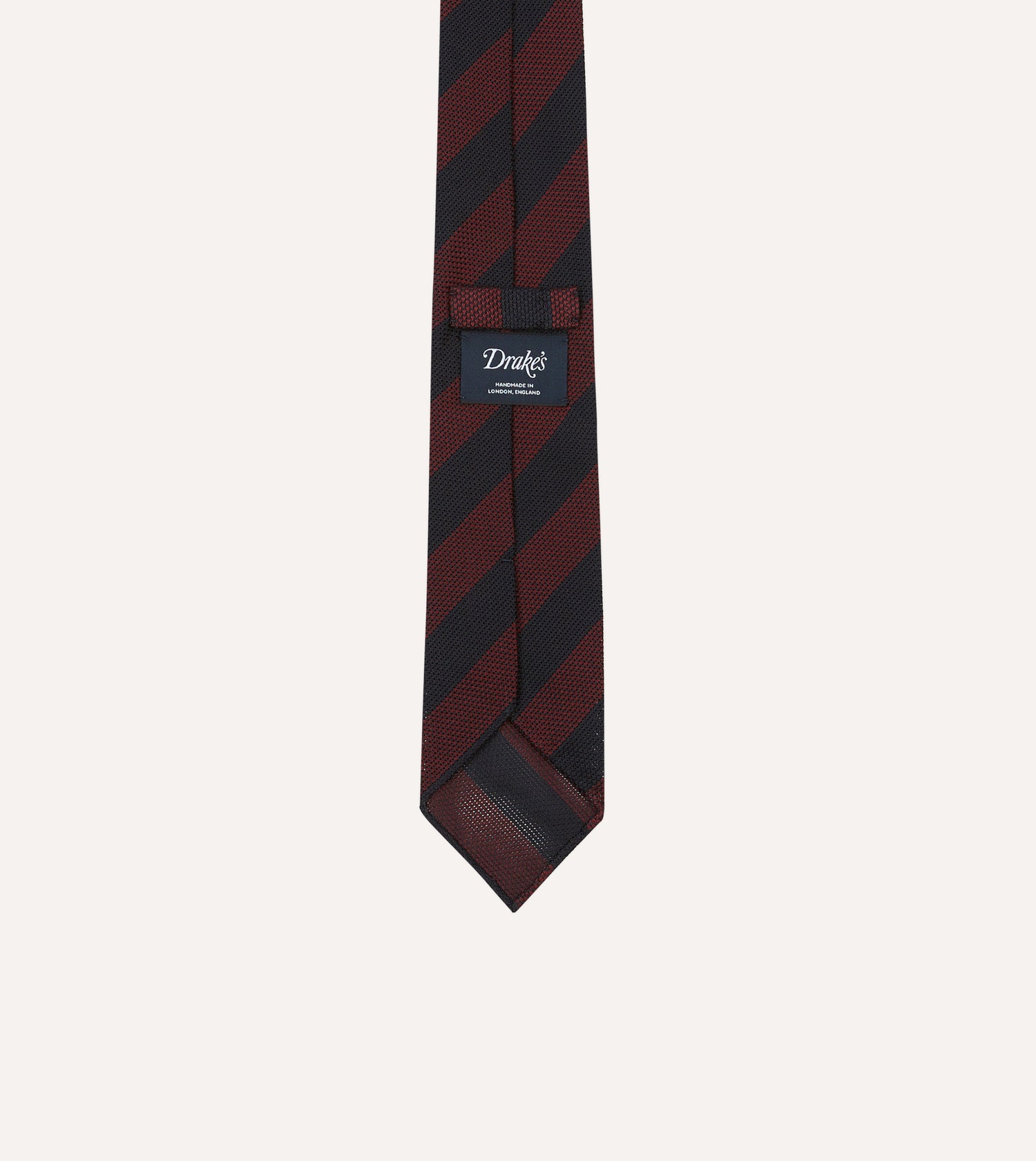 Red and Navy Block Stripe Hand Rolled Silk Grenadine Tie