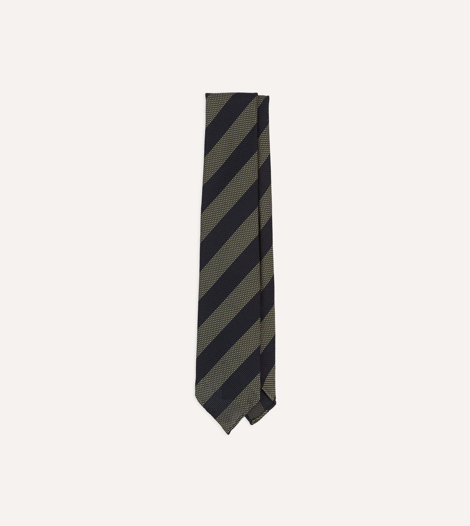 Khaki and Navy Block Stripe Hand Rolled Silk Grenadine Tie