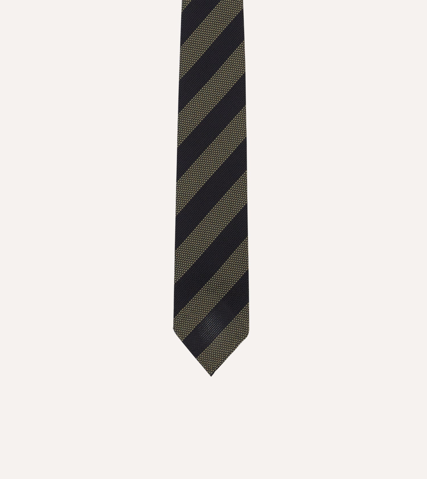 Khaki and Navy Block Stripe Hand Rolled Silk Grenadine Tie