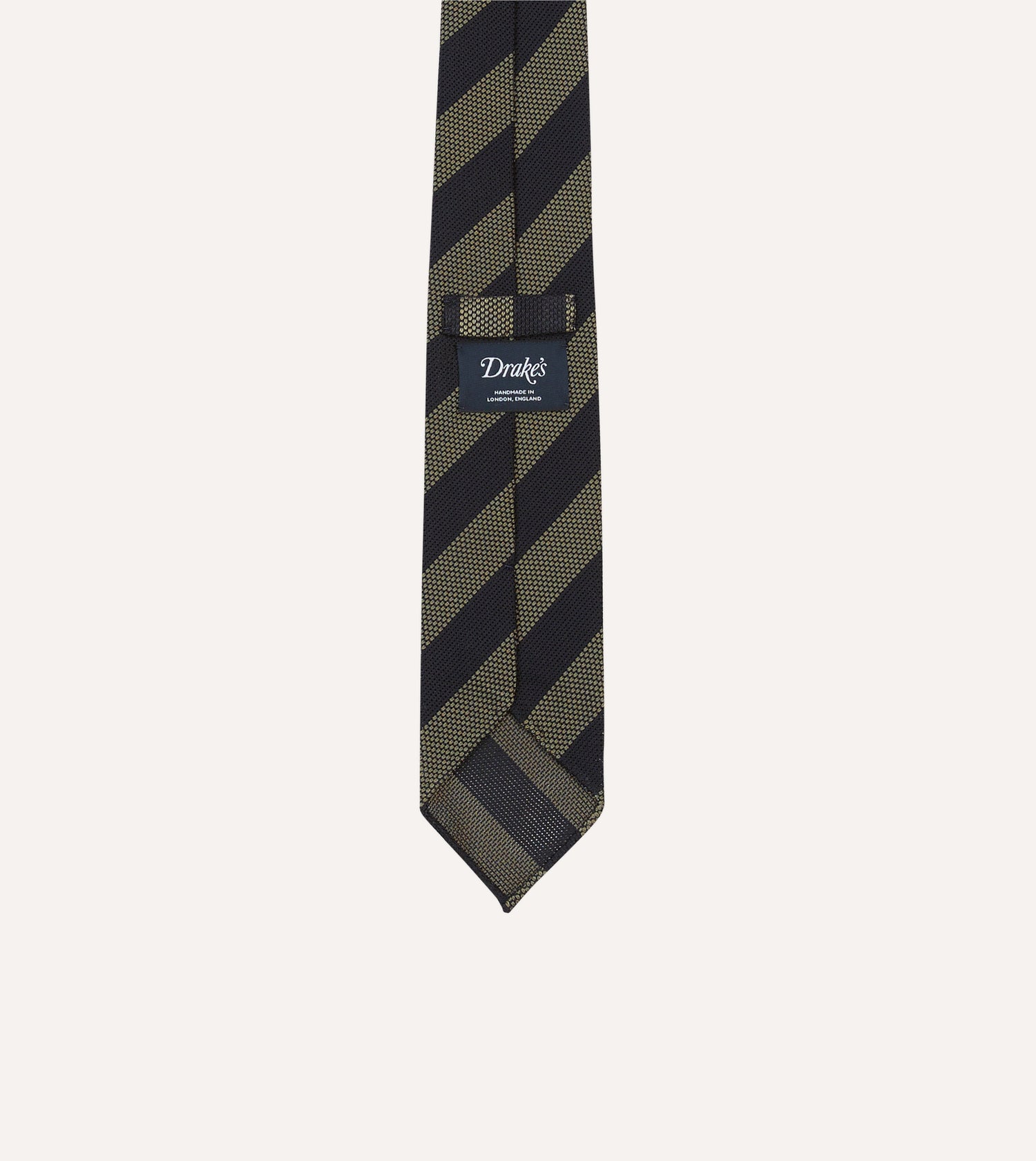 Khaki and Navy Block Stripe Hand Rolled Silk Grenadine Tie