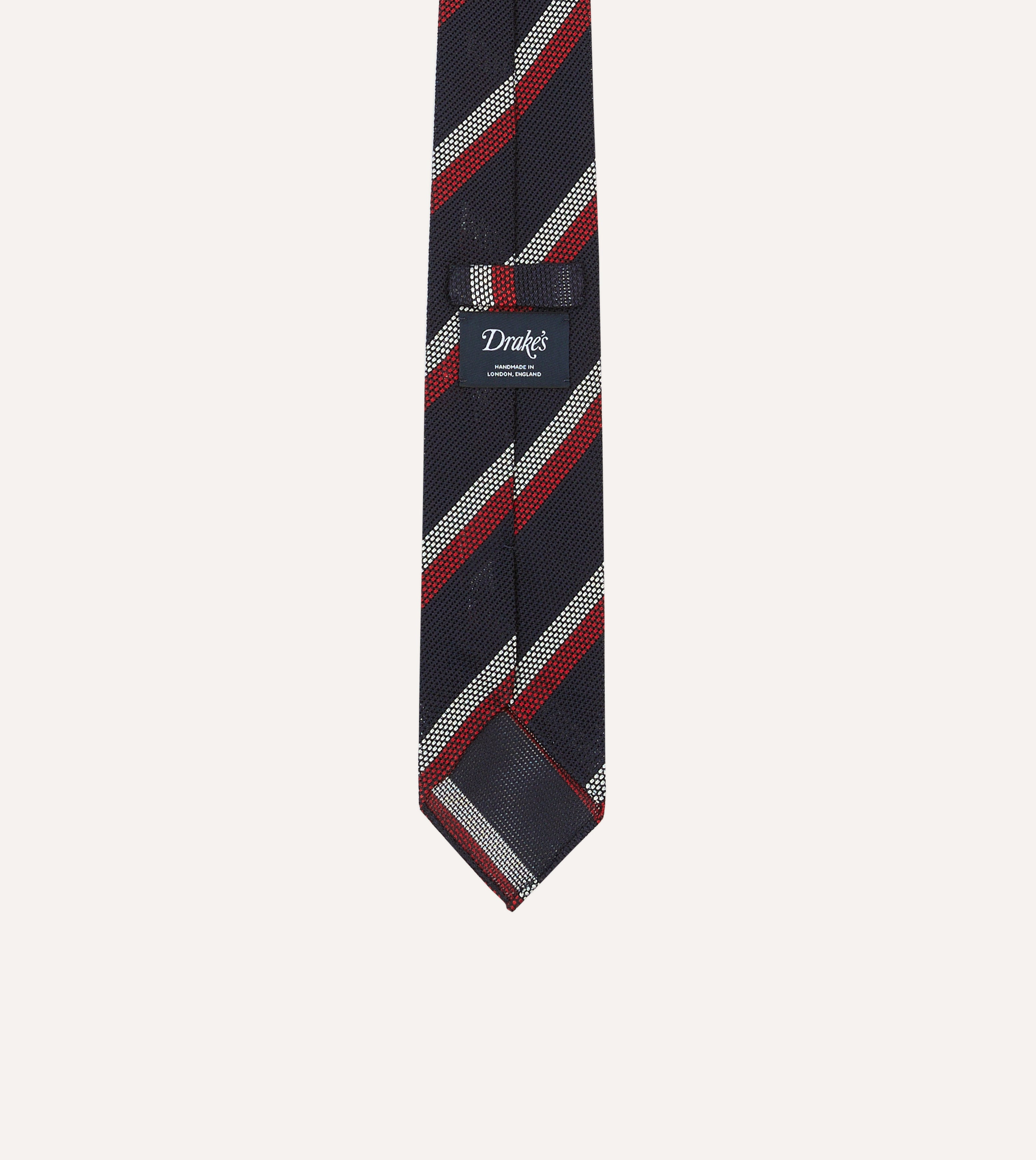Navy, Red and White Double Stripe Hand Rolled Silk Grenadine Tie