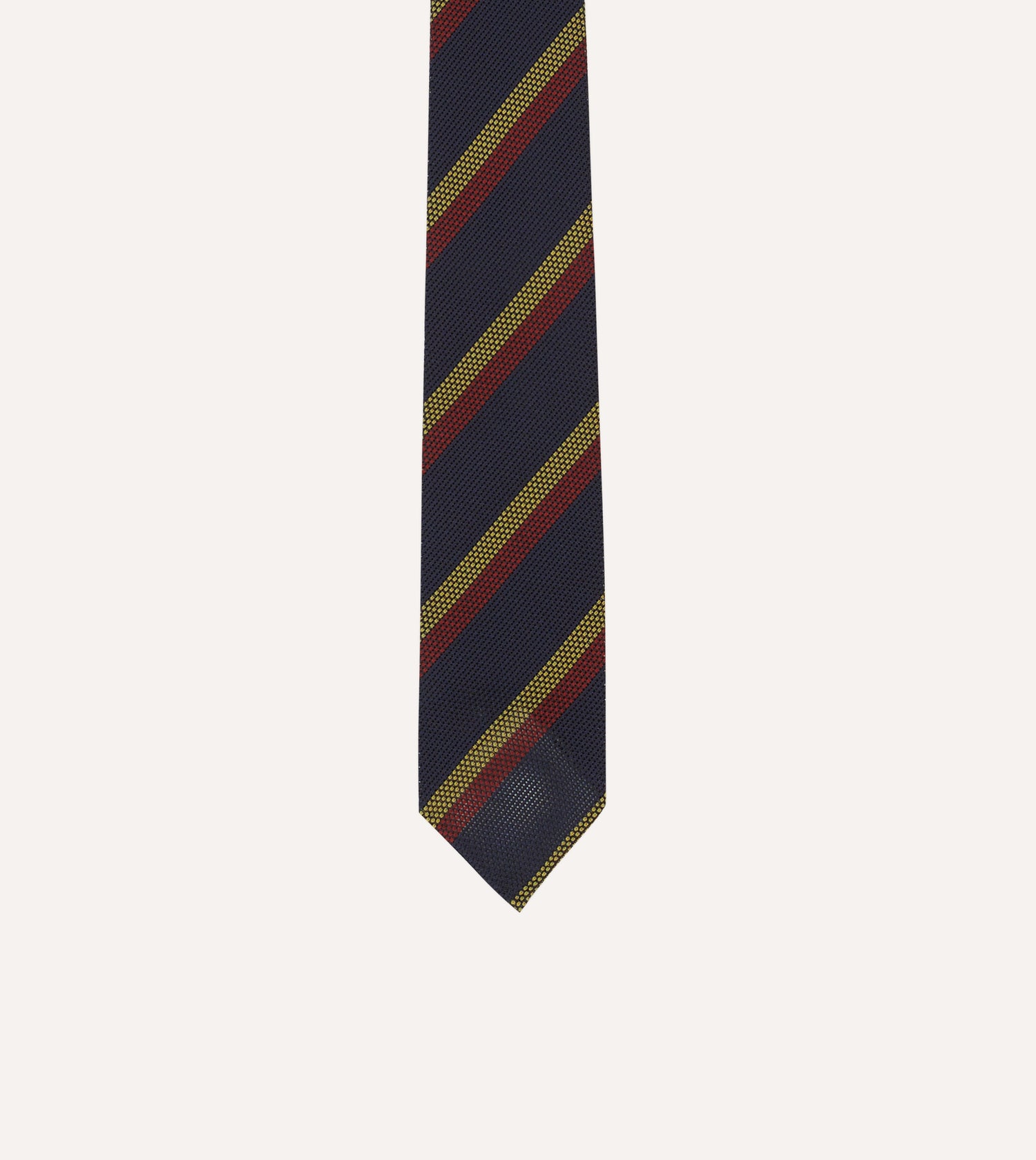 Navy, Red and Gold Double Stripe Hand Rolled Silk Grenadine Tie