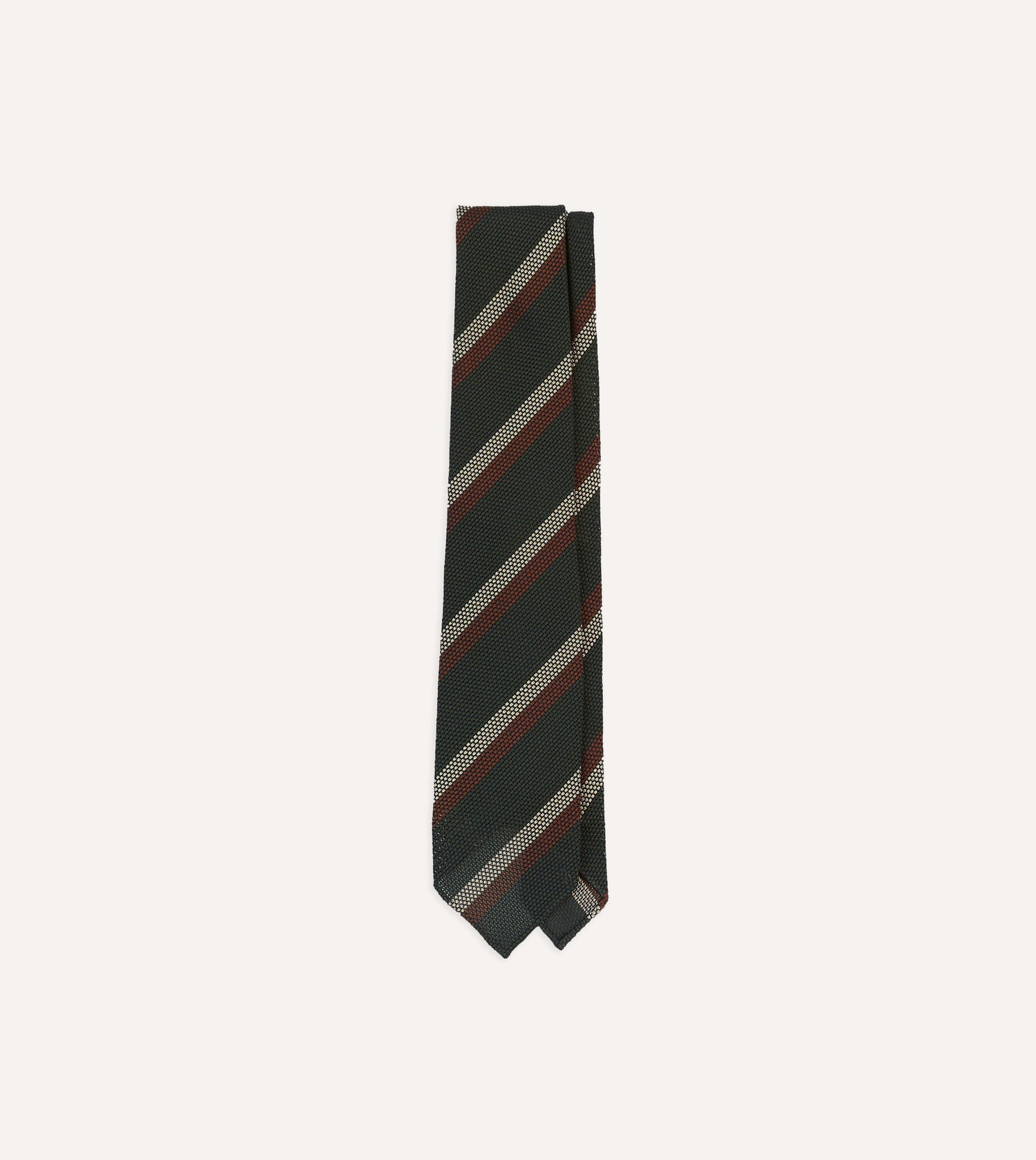 Green, White and Brown Double Stripe Hand Rolled Silk Grenadine Tie