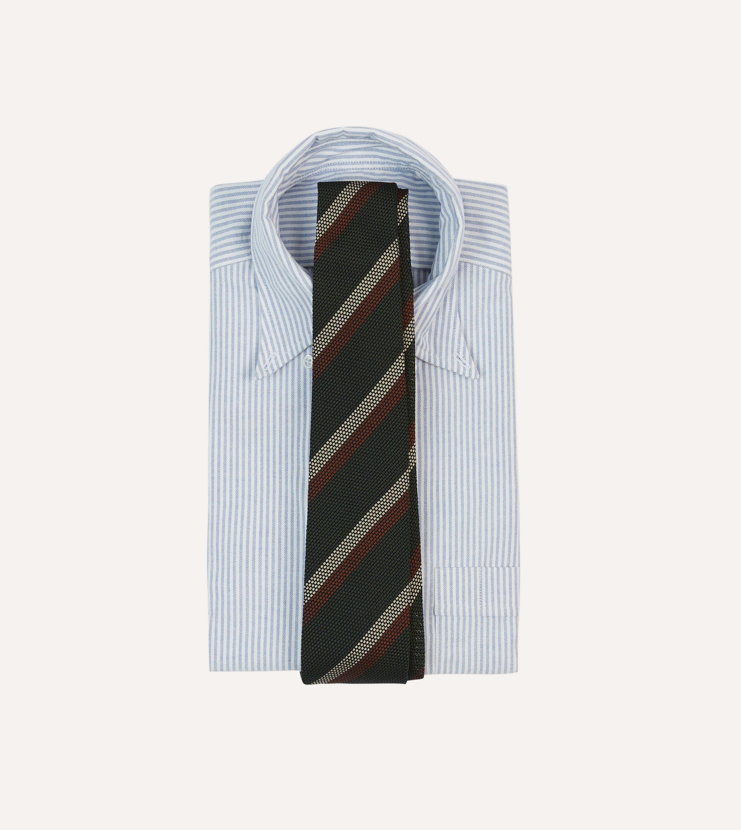 Green, White and Brown Double Stripe Hand Rolled Silk Grenadine Tie