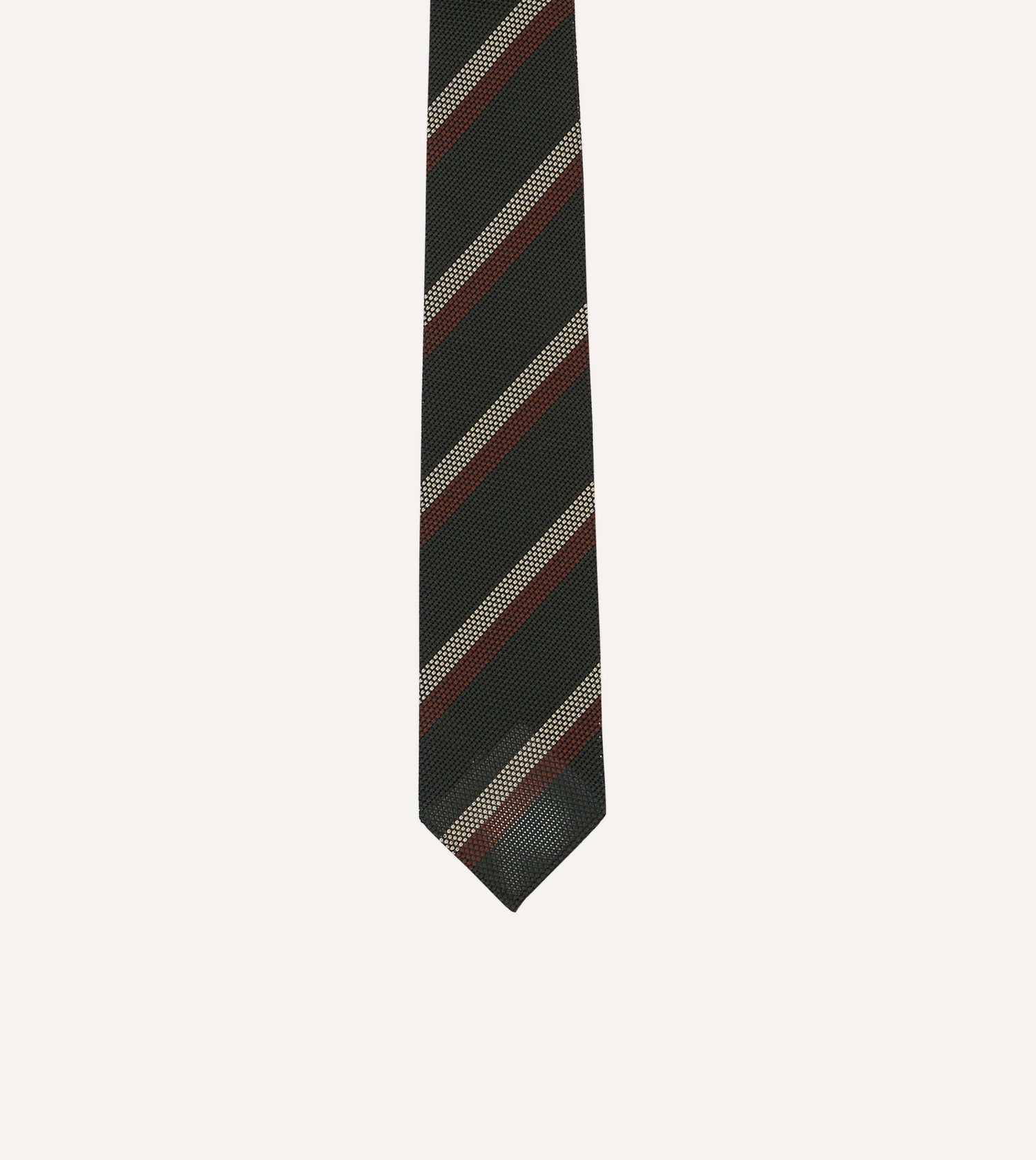 Green, White and Brown Double Stripe Hand Rolled Silk Grenadine Tie