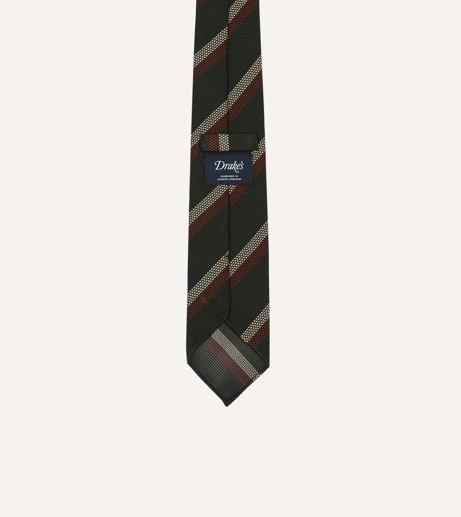 Green, White and Brown Double Stripe Hand Rolled Silk Grenadine Tie