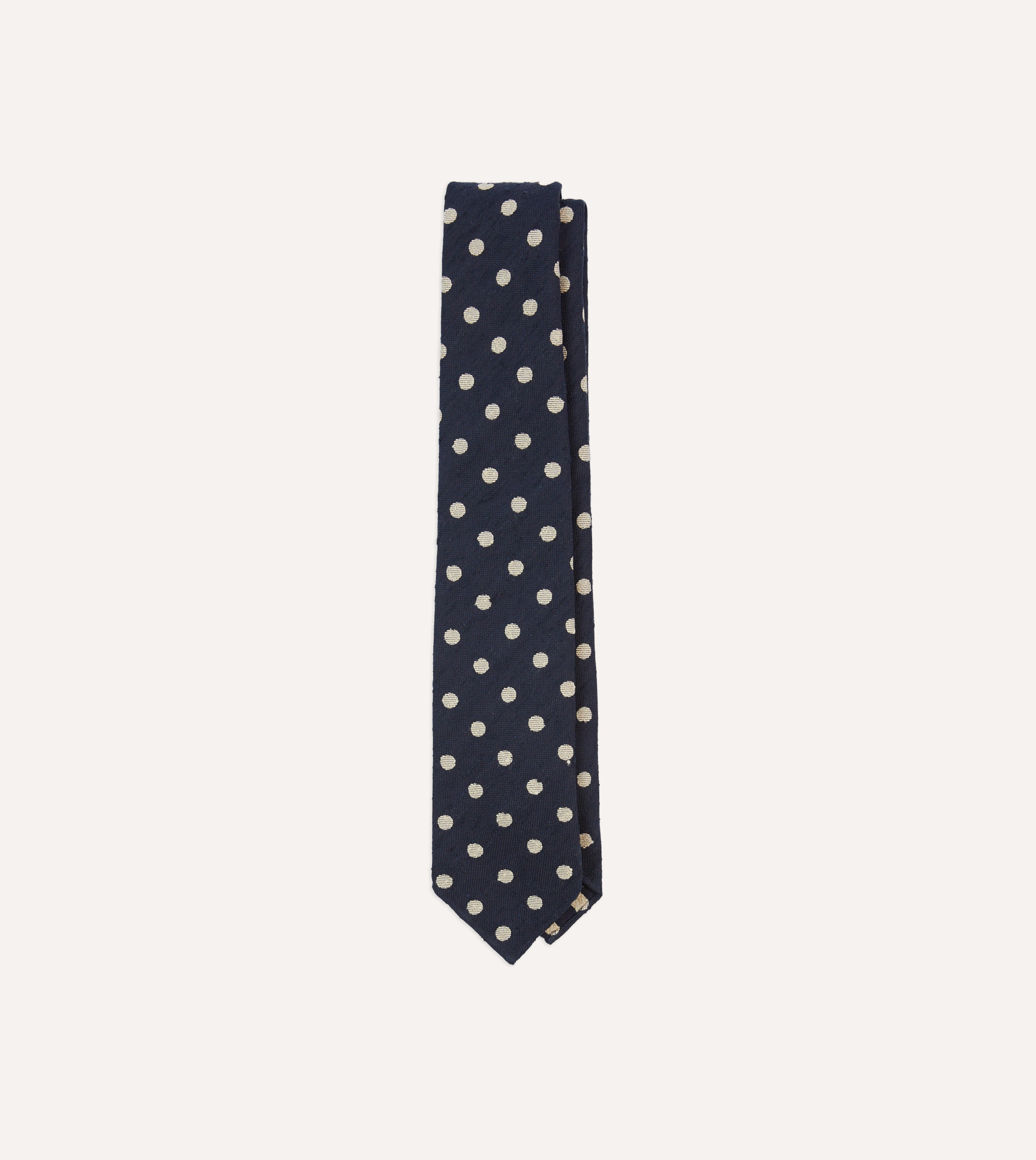 Navy and White Spots Shantung Silk Tie