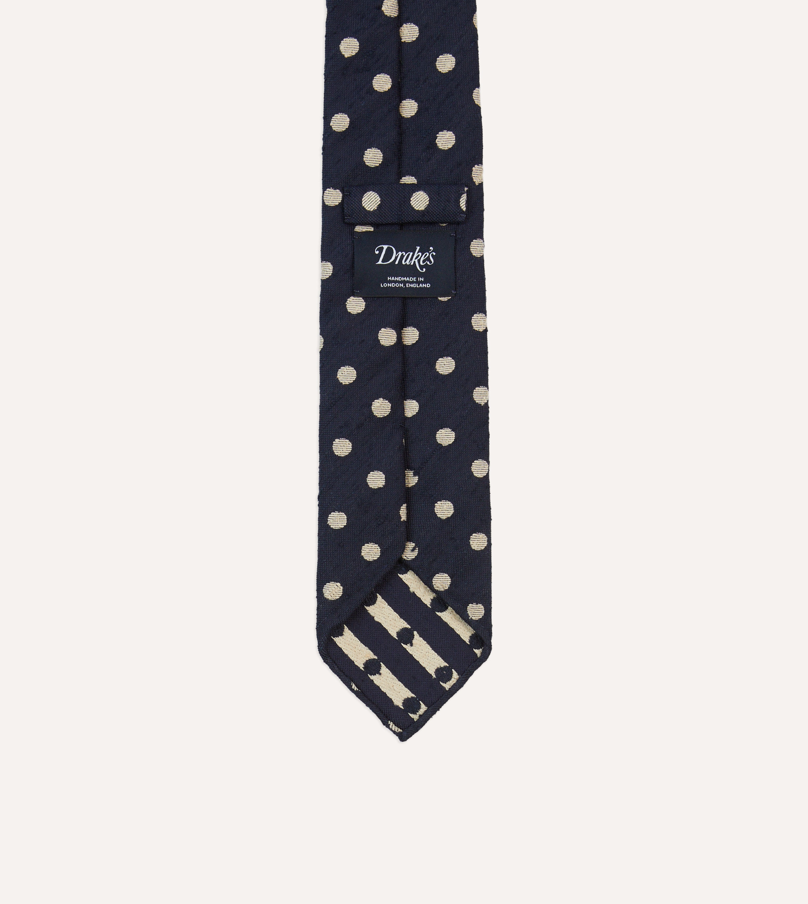 Navy and White Spots Shantung Silk Tie