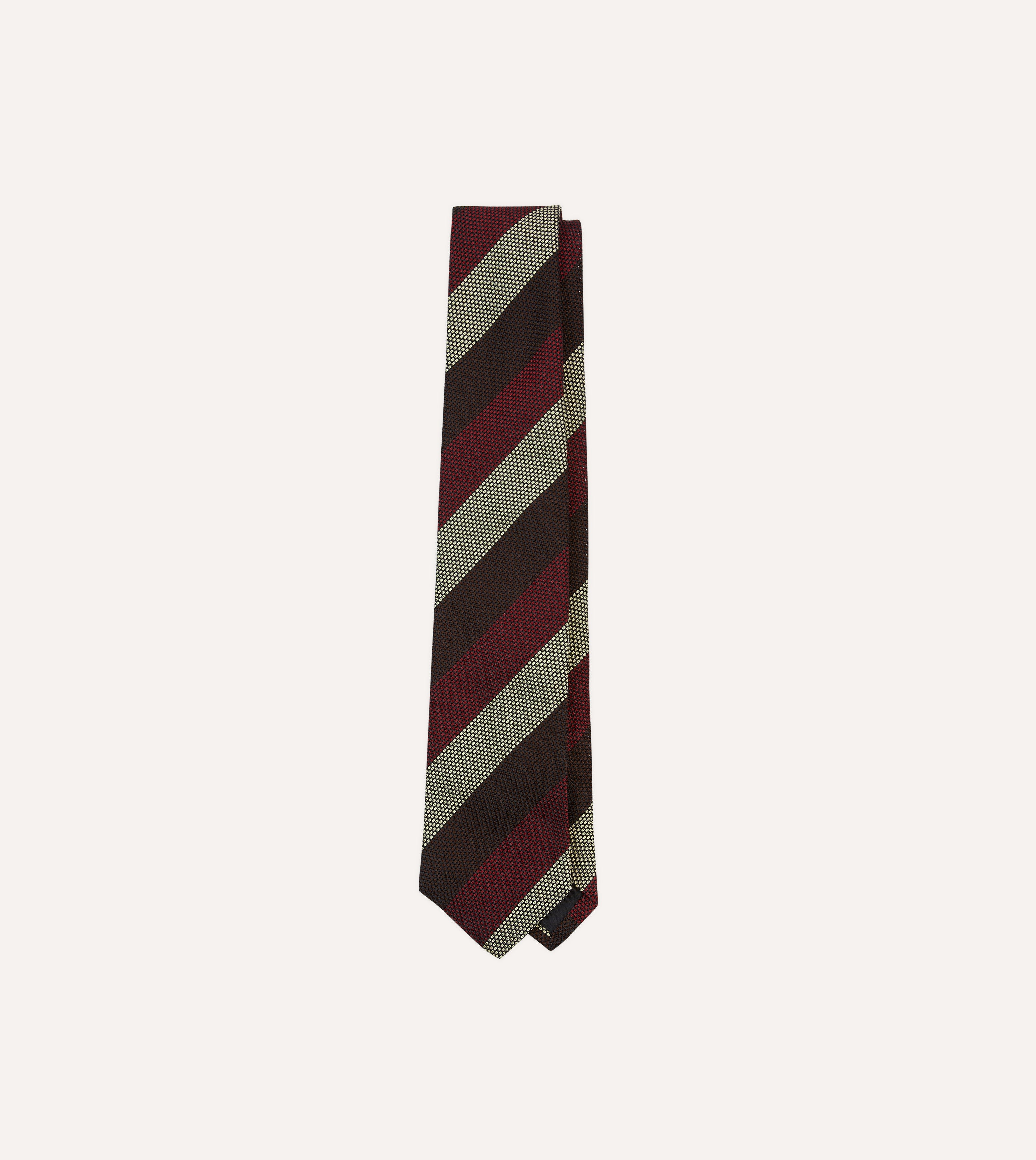 Brown, Red and Ecru Block Stripe Hand Rolled Silk Grenadine Tie