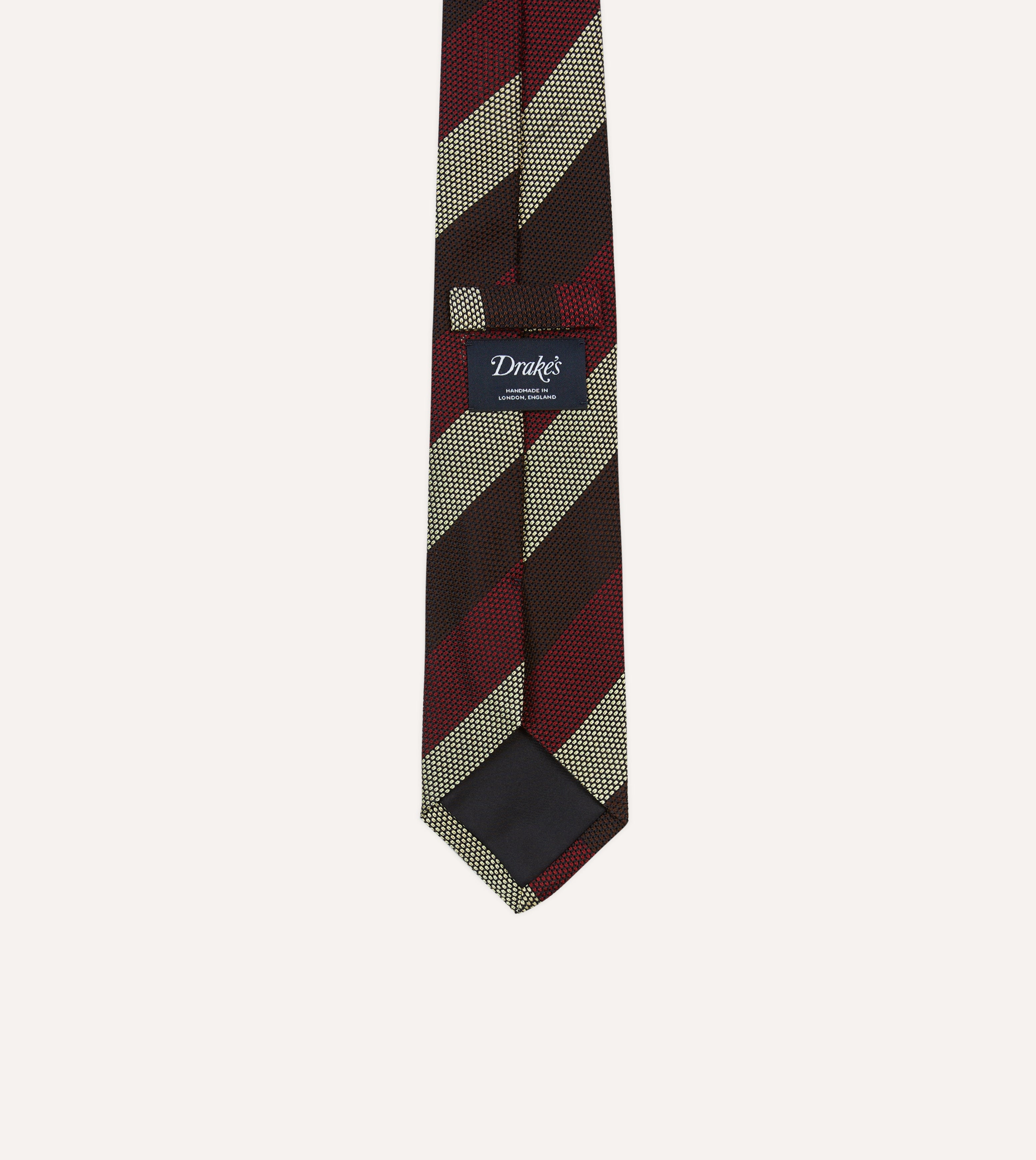 Brown, Red and Ecru Block Stripe Hand Rolled Silk Grenadine Tie