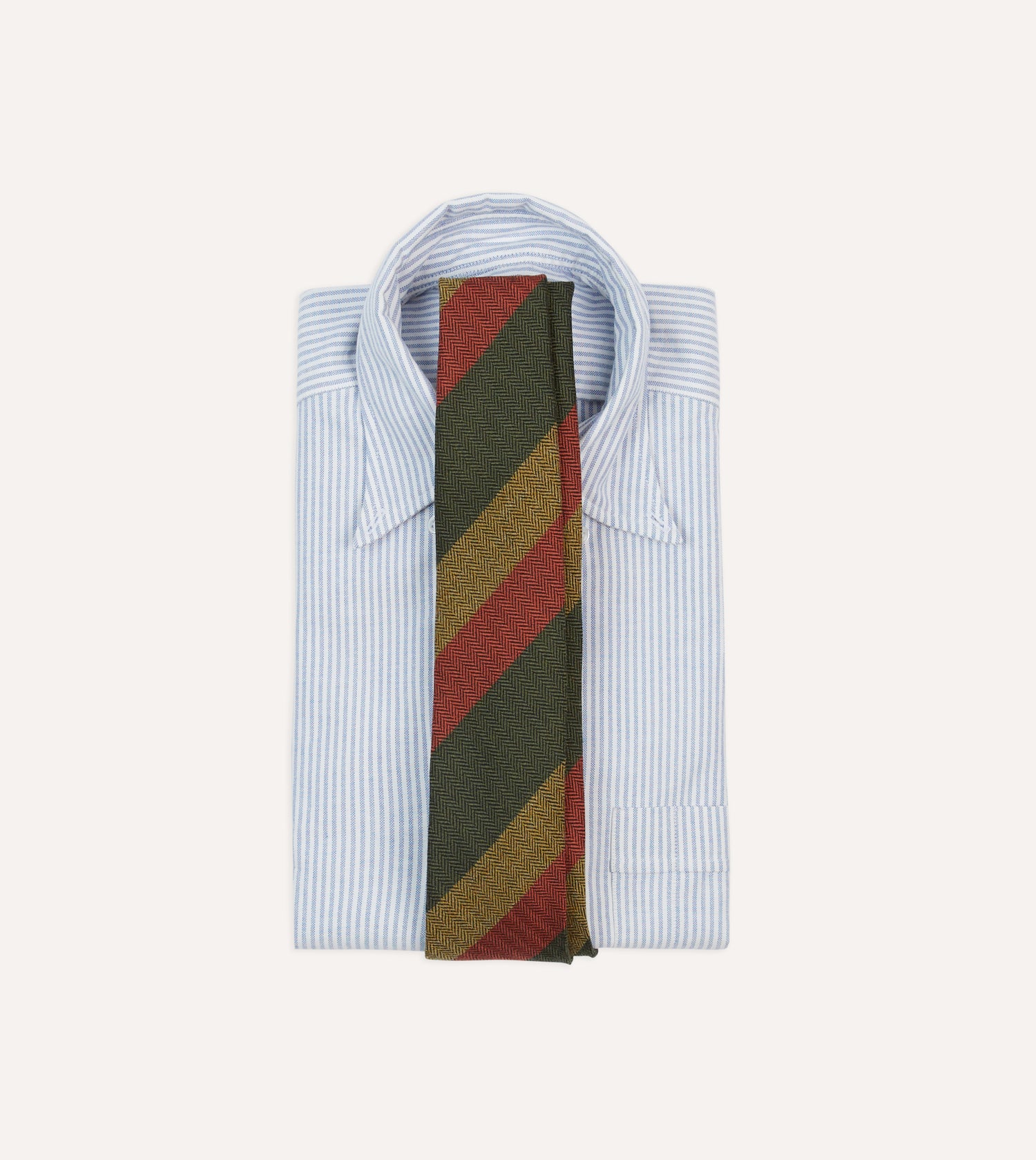 Green, Red and Mustard Block Stripe Hand Rolled Wool Tie