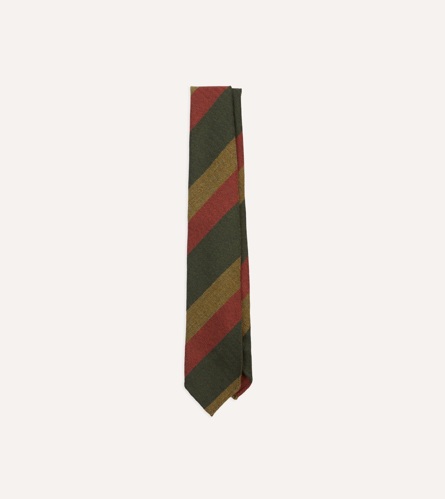 Green, Red and Mustard Block Stripe Hand Rolled Wool Tie