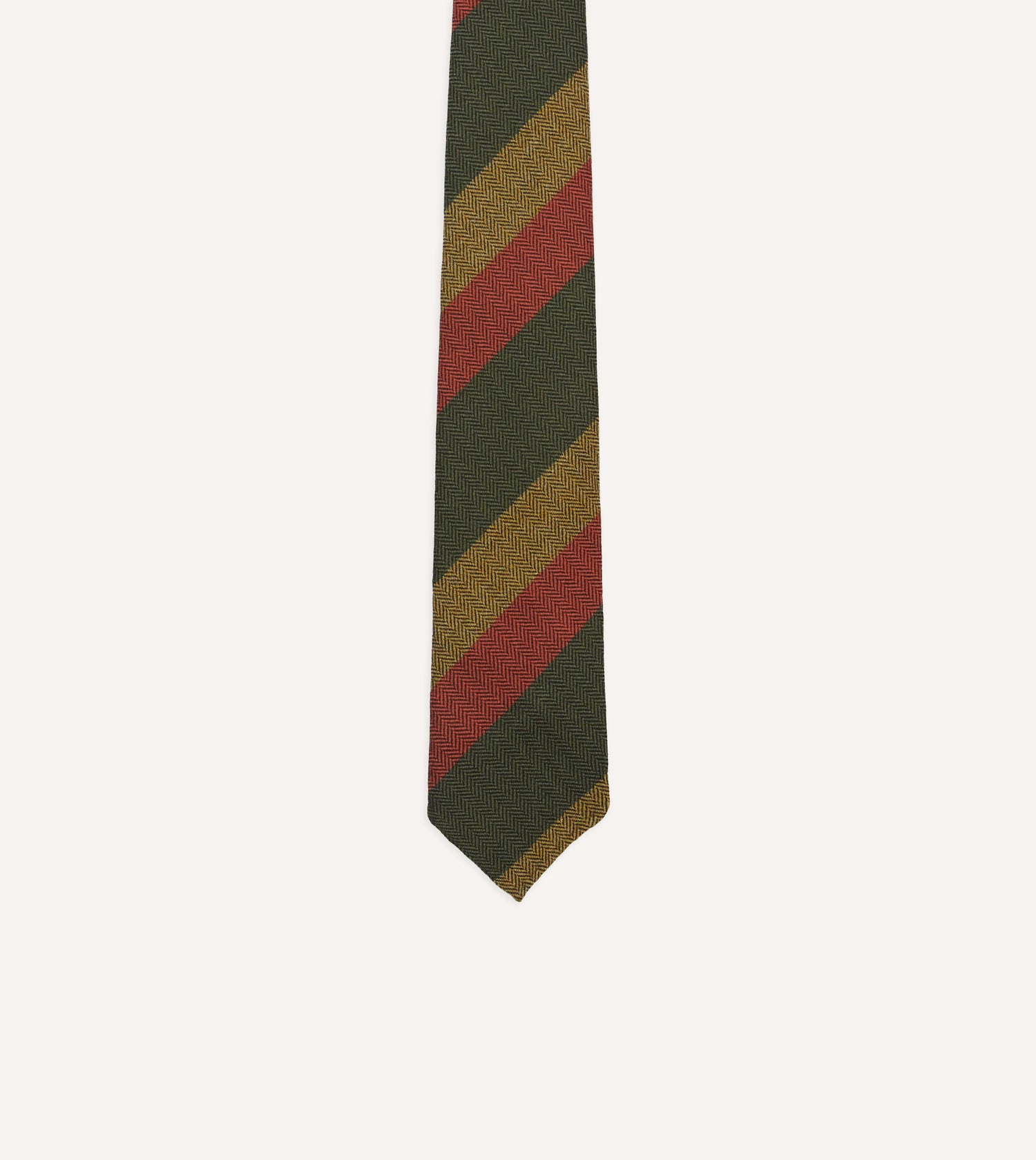 Green, Red and Mustard Block Stripe Hand Rolled Wool Tie
