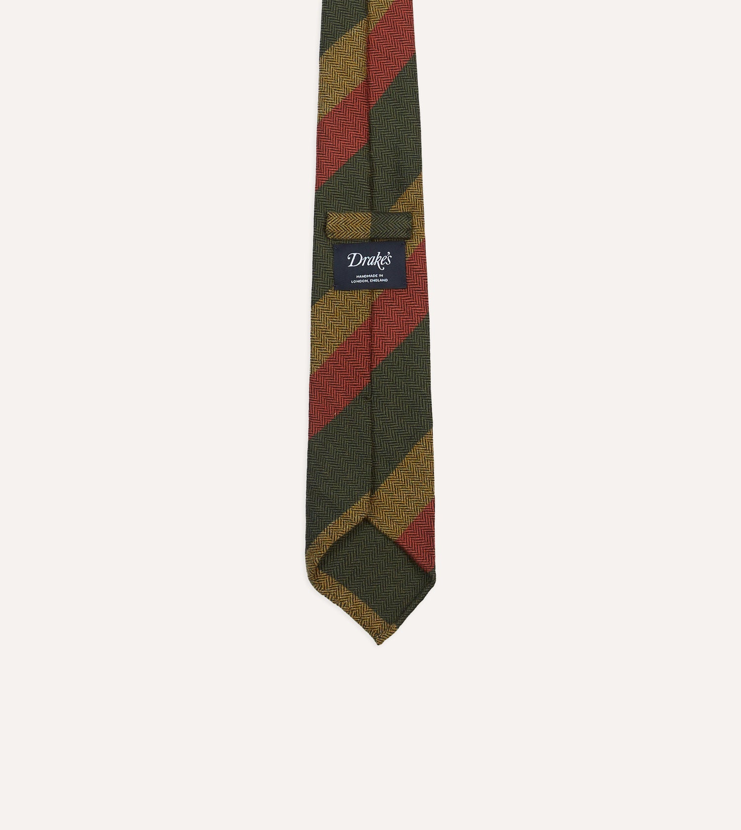 Green, Red and Mustard Block Stripe Hand Rolled Wool Tie