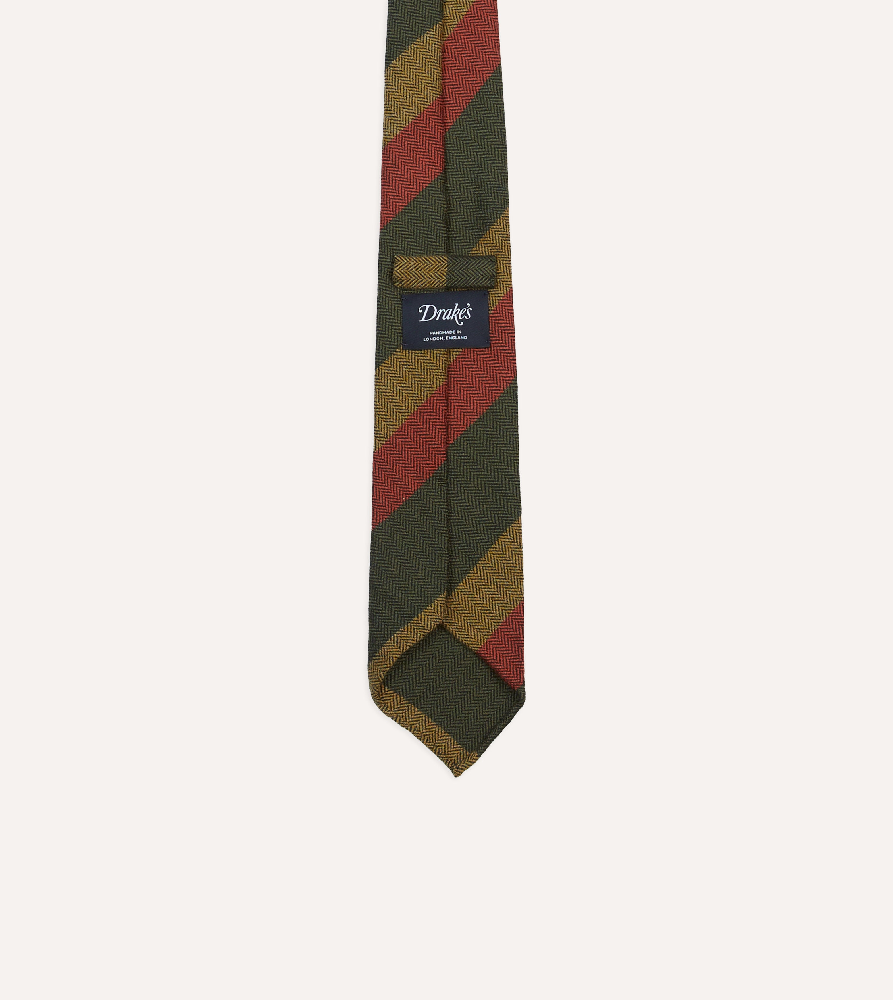 Green, Red and Mustard Block Stripe Hand Rolled Wool Tie