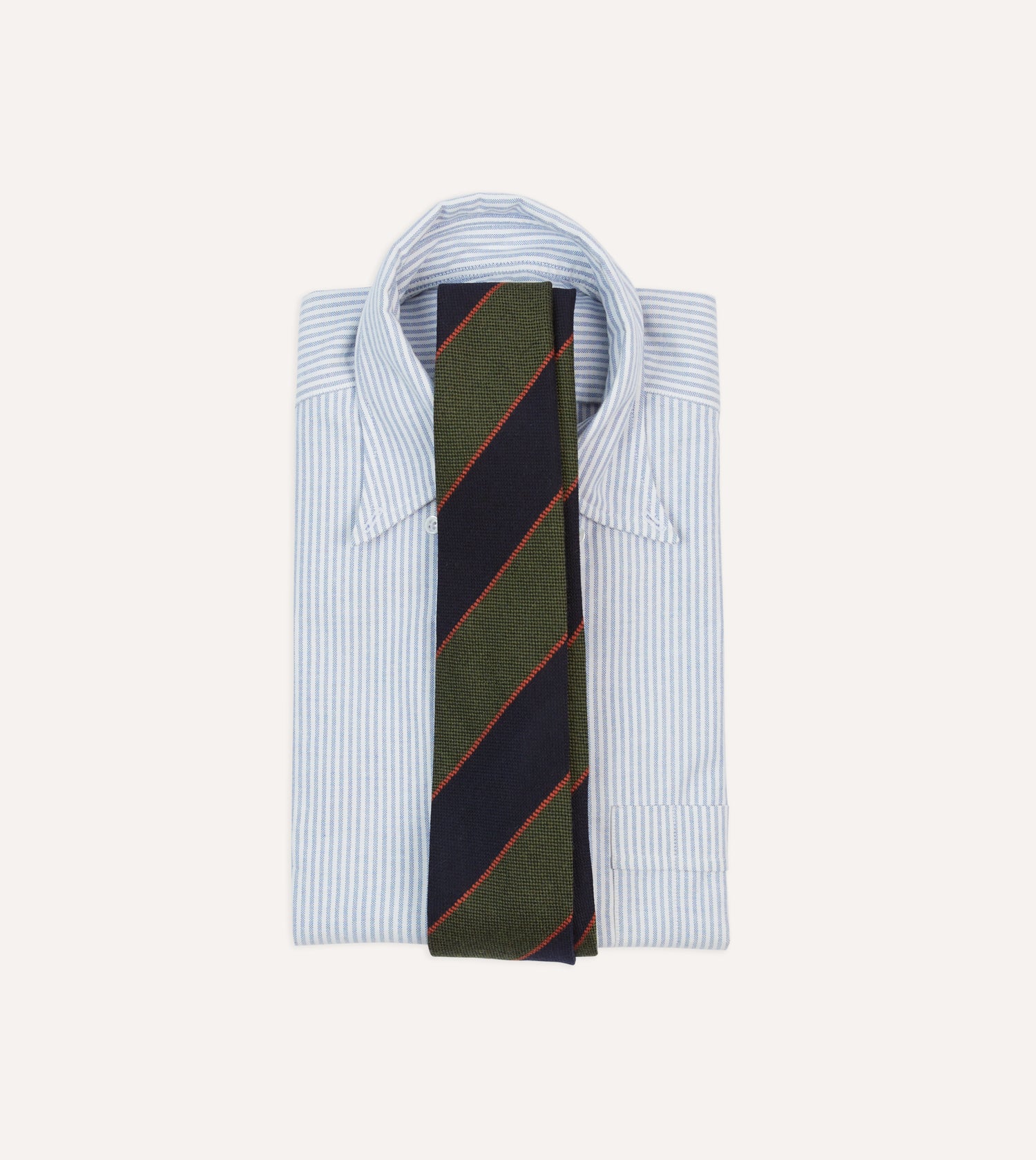 Green, Red and Navy Line Stripe Hand Rolled Wool Tie
