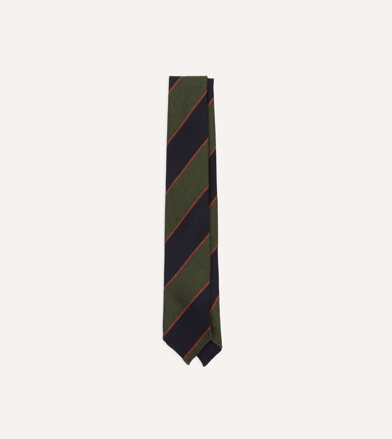 Green, Red and Navy Line Stripe Hand Rolled Wool Tie