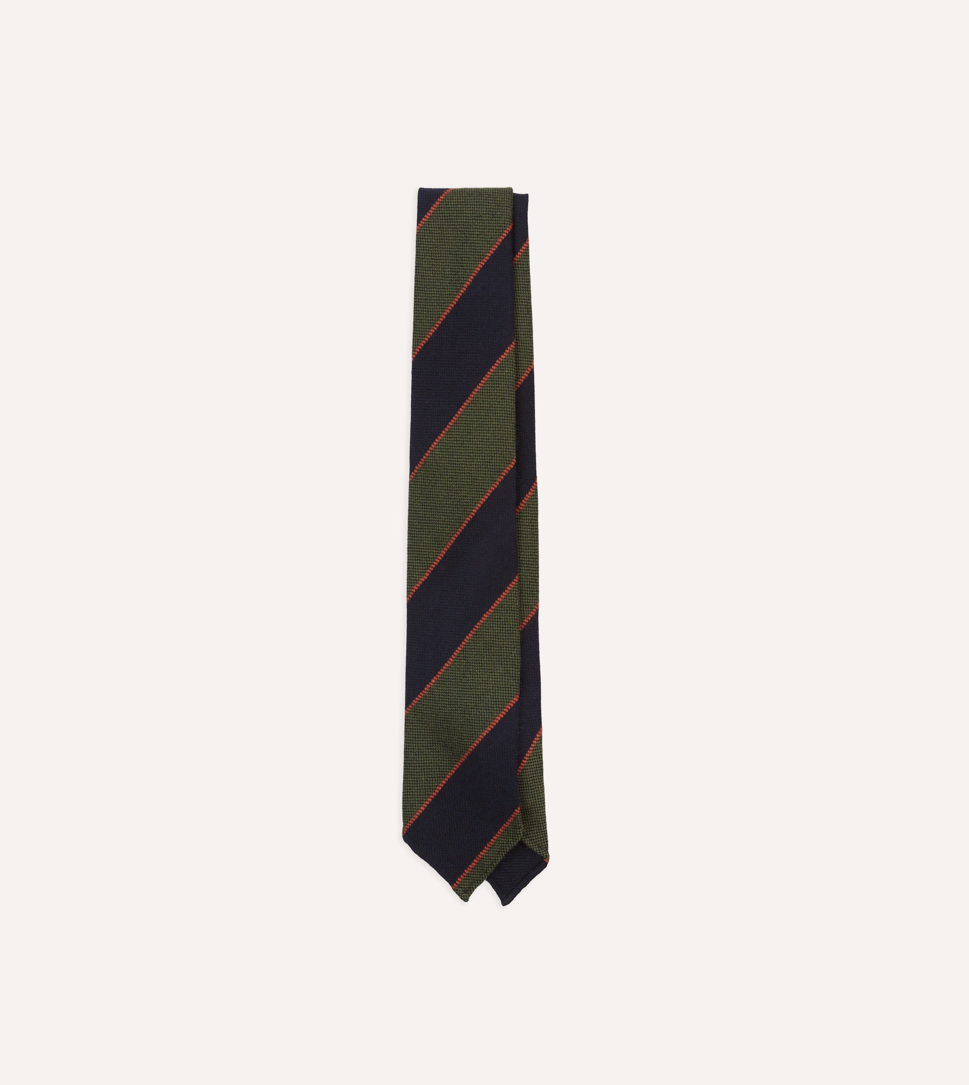 Green, Red and Navy Line Stripe Hand Rolled Wool Tie