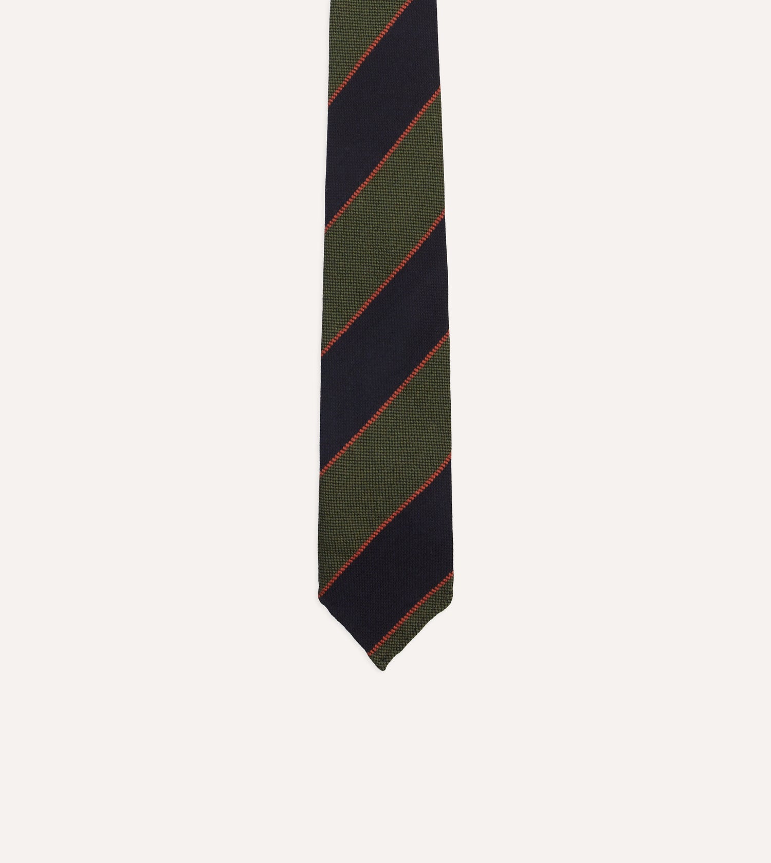 Green, Red and Navy Line Stripe Hand Rolled Wool Tie