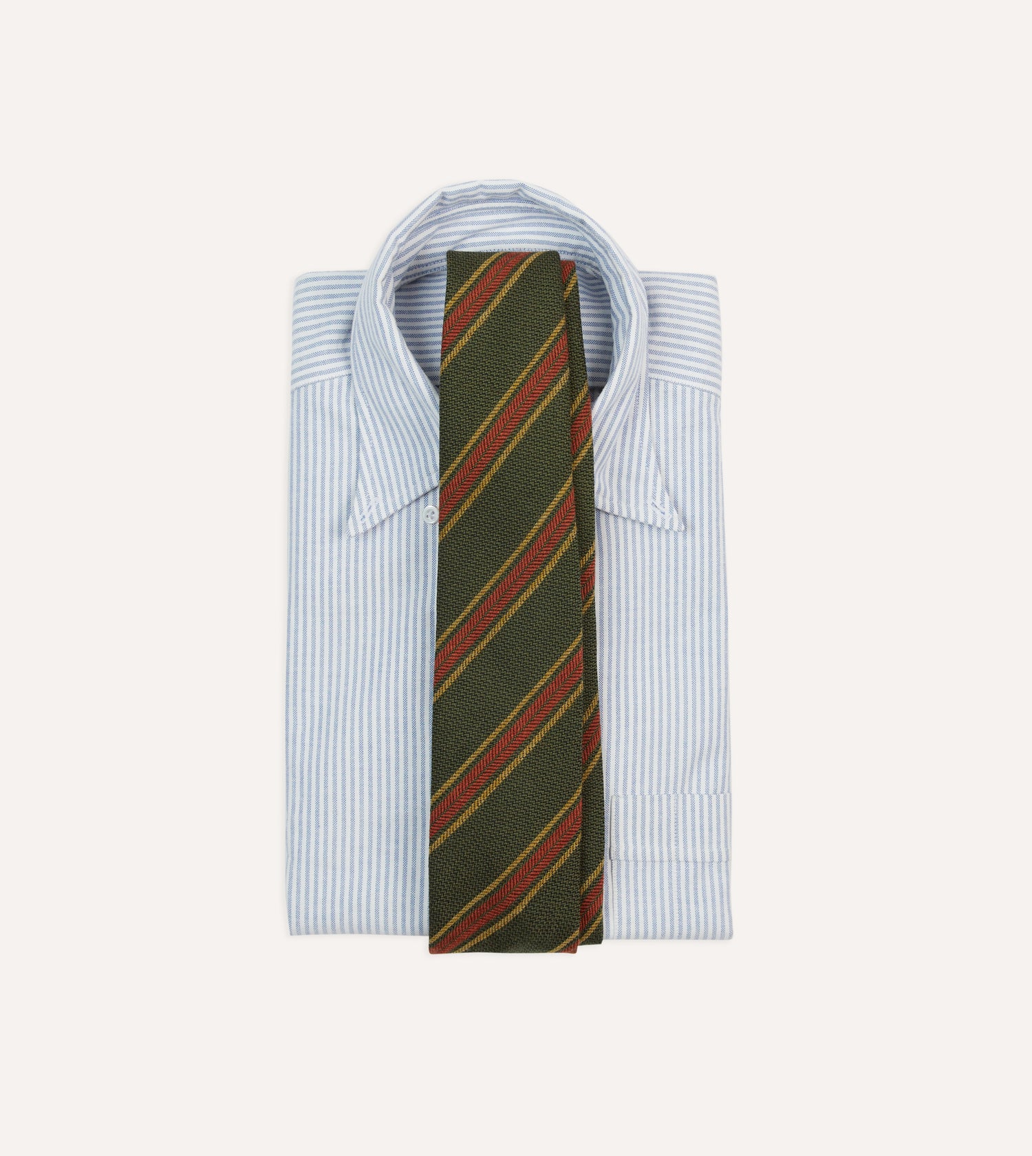 Green, Yellow and Red Triple Stripe Hand Rolled Wool Tie