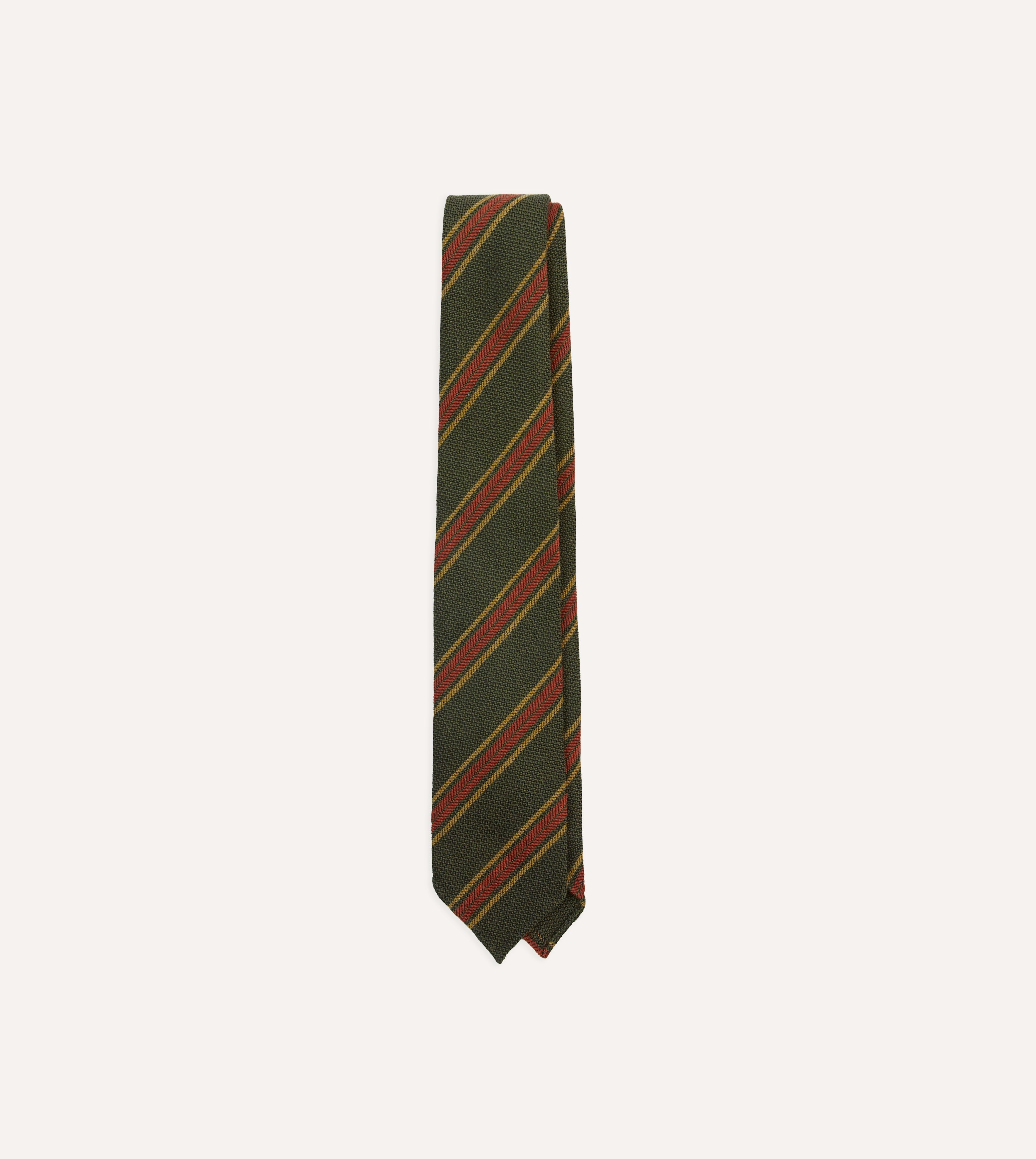 Green, Yellow and Red Triple Stripe Hand Rolled Wool Tie