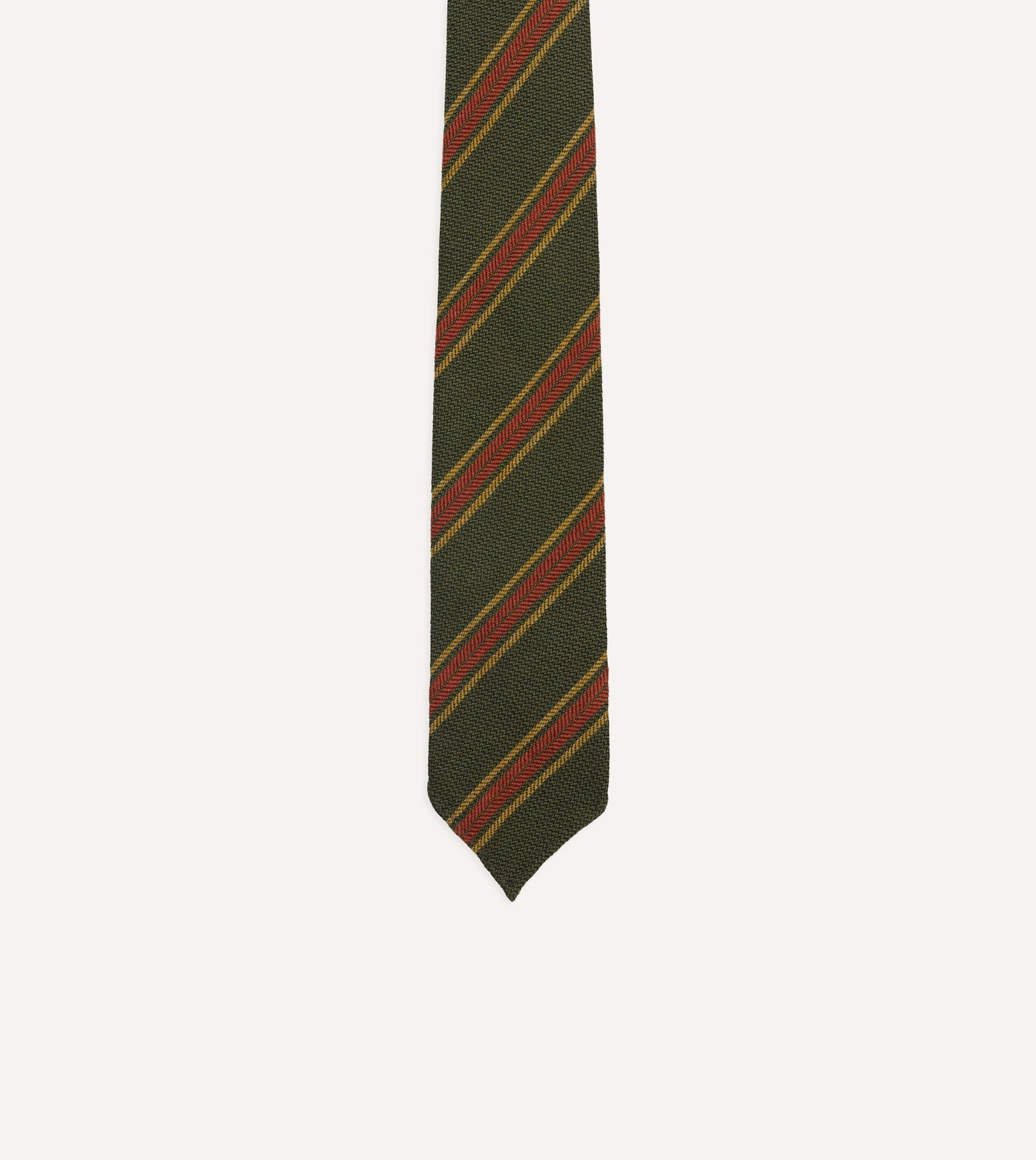 Green, Yellow and Red Triple Stripe Hand Rolled Wool Tie
