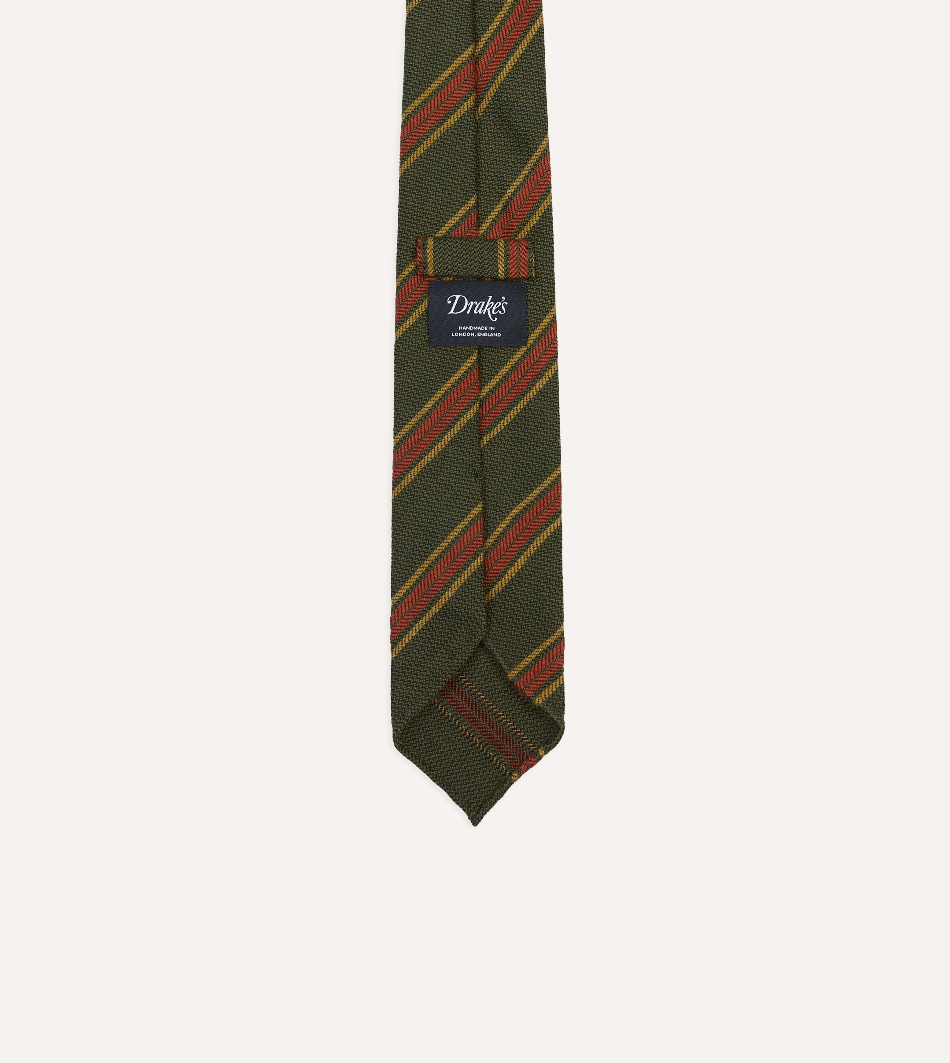 Green, Yellow and Red Triple Stripe Hand Rolled Wool Tie