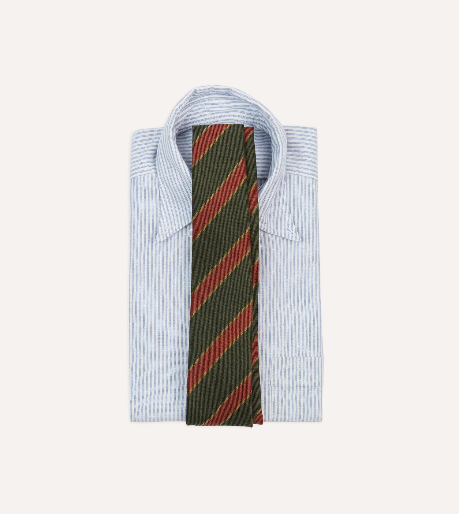 Green, Yellow and Red Thick Stripe Hand Rolled Wool Tie