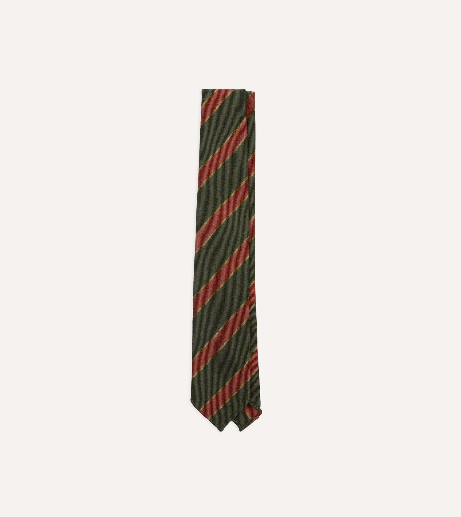 Green, Yellow and Red Thick Stripe Hand Rolled Wool Tie
