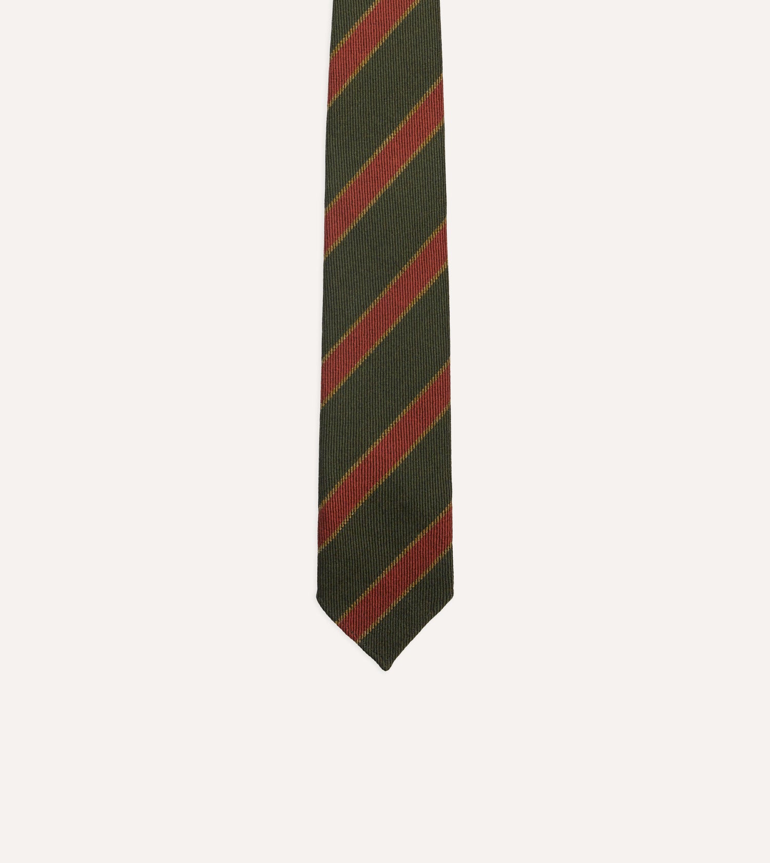 Green, Yellow and Red Thick Stripe Hand Rolled Wool Tie