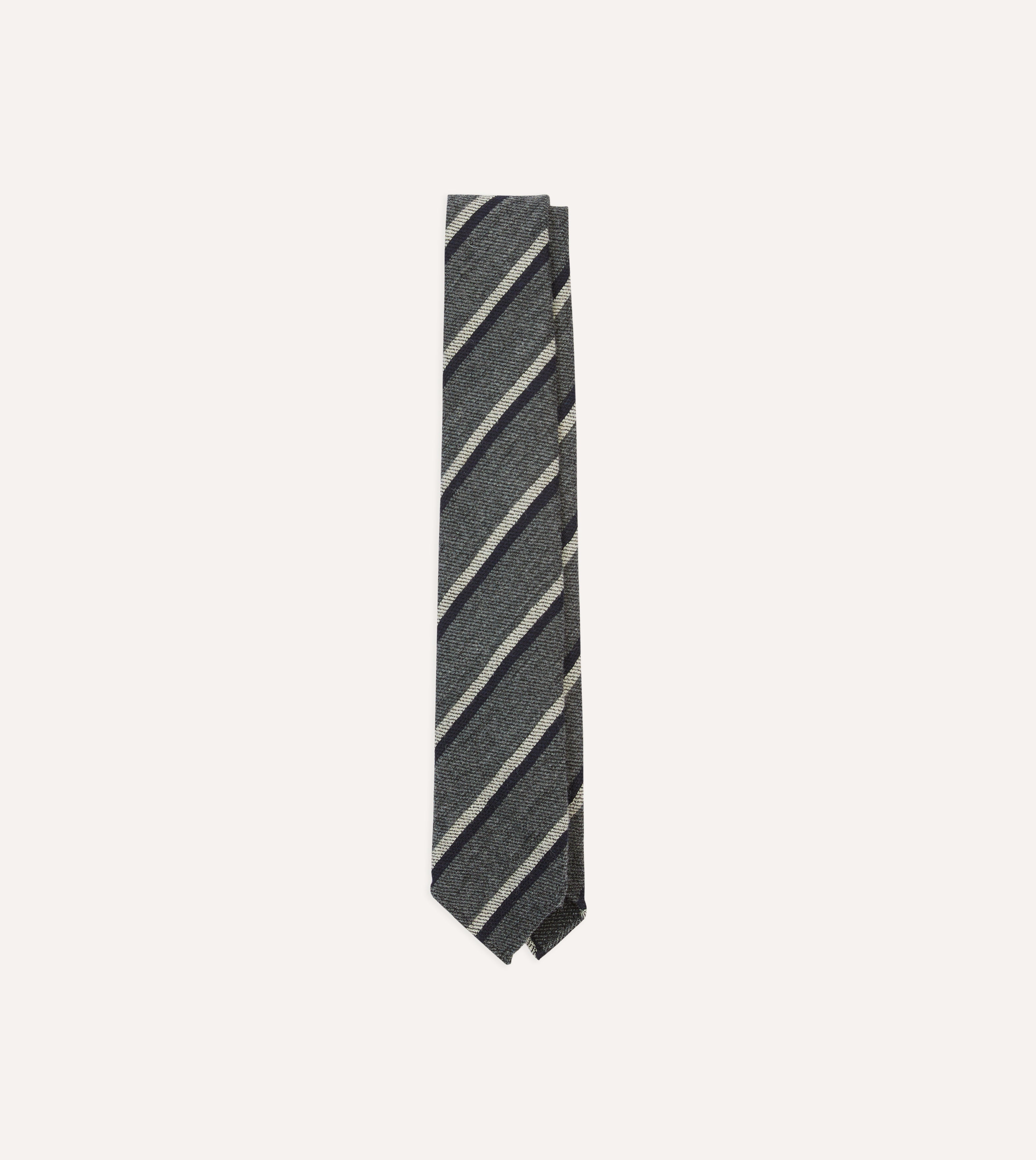 Grey Double Stripe Hand Rolled Wool Tie