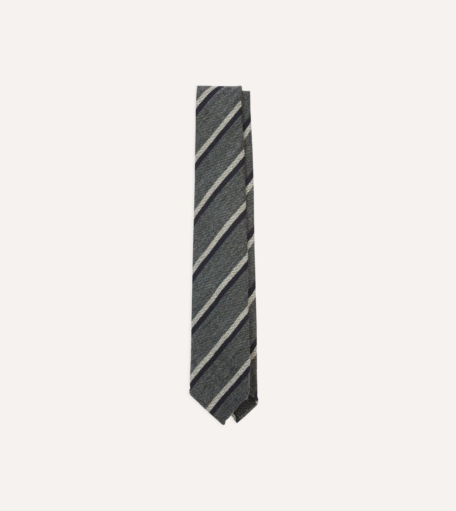 Grey Double Stripe Hand Rolled Wool Tie
