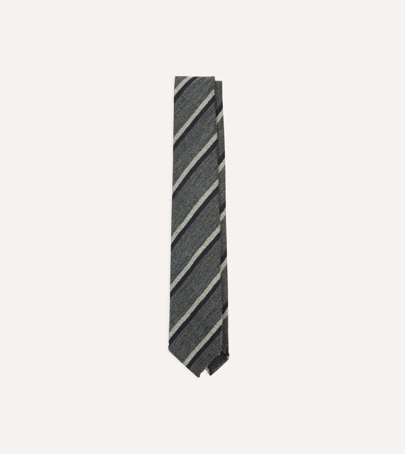 Grey Double Stripe Hand Rolled Wool Tie