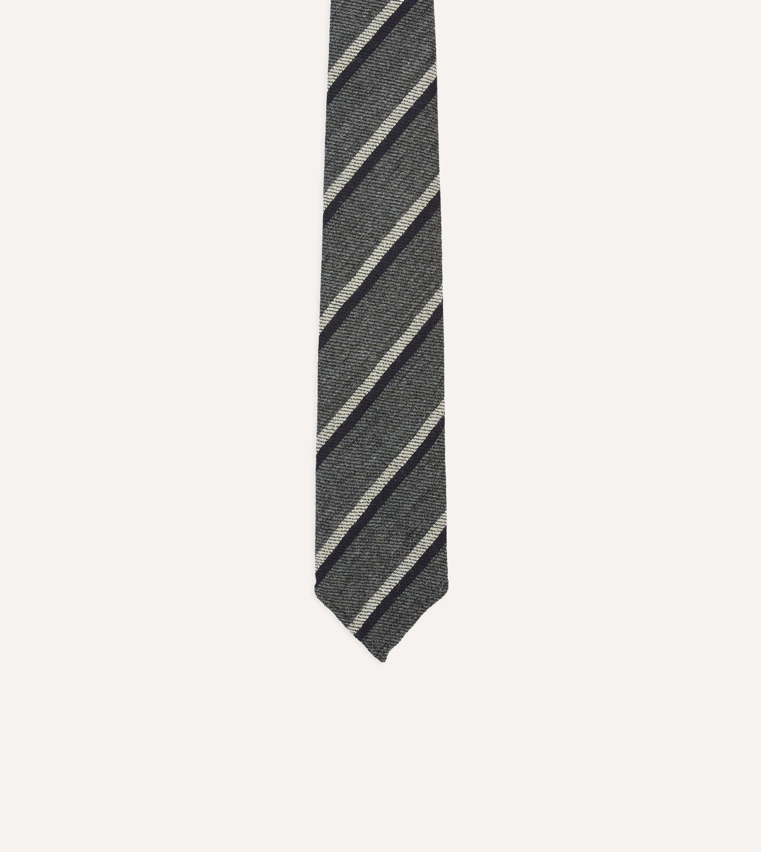 Grey Double Stripe Hand Rolled Wool Tie