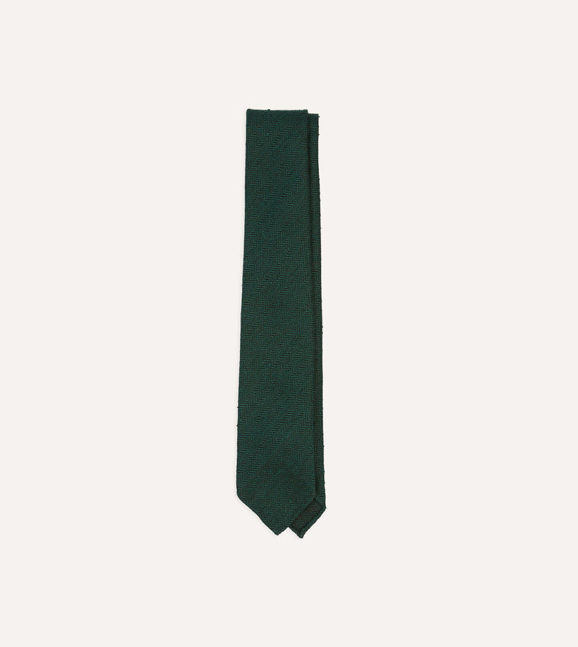 Green Herringbone Shantung Hand Rolled Silk Tie