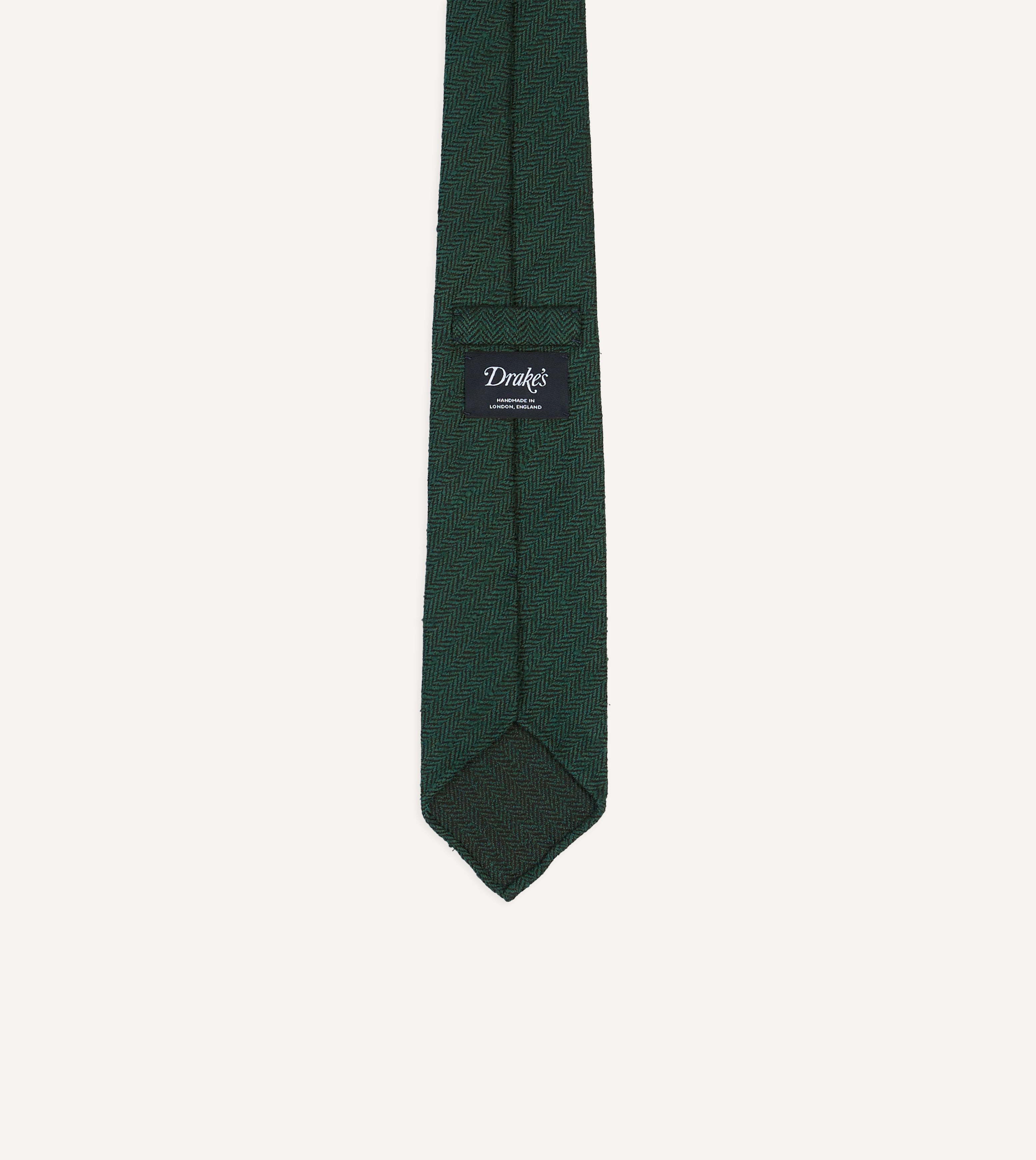 Green Herringbone Shantung Hand Rolled Silk Tie