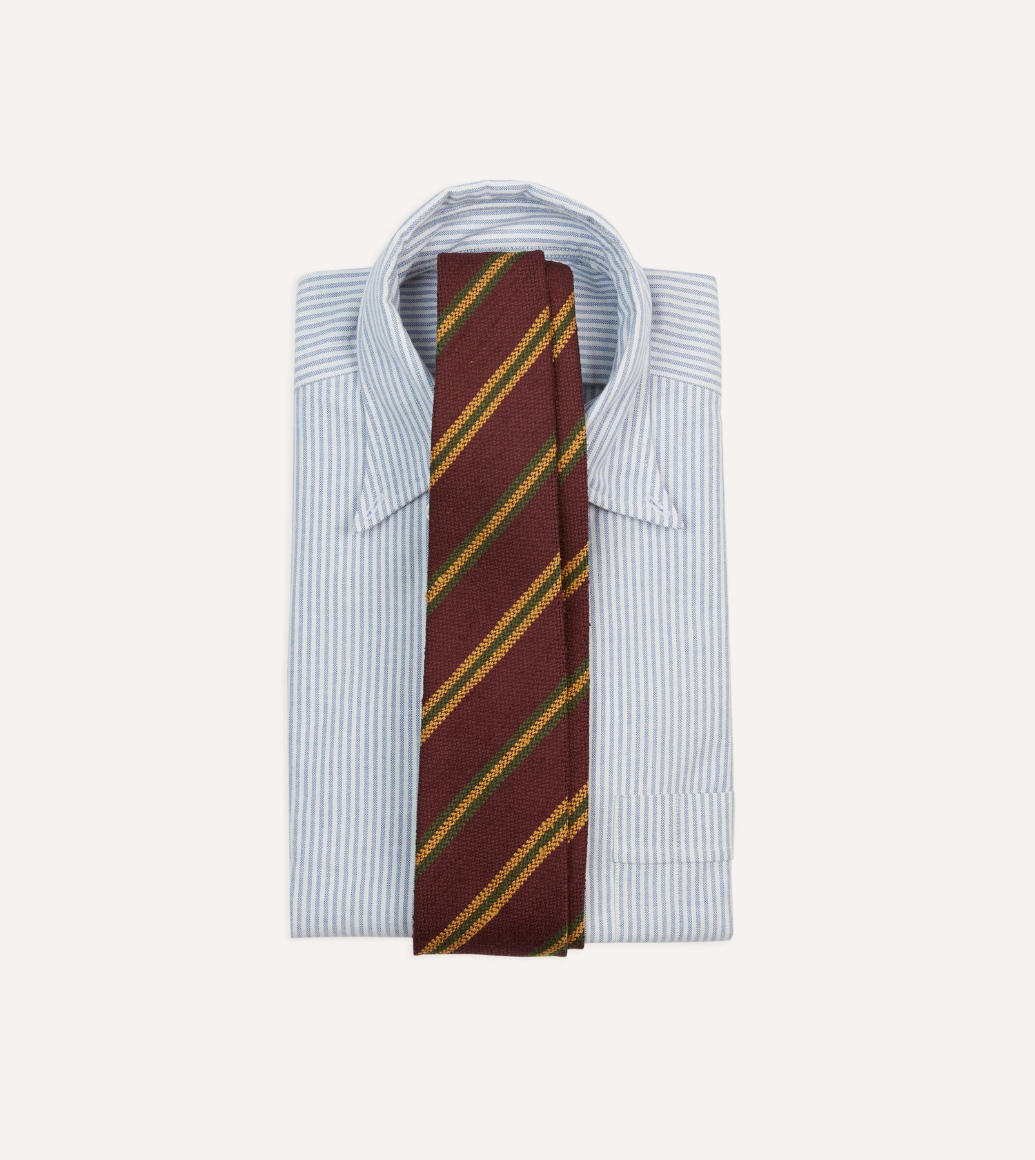 Red, Gold and Green Sandwich Stripe Shantung Silk Tie