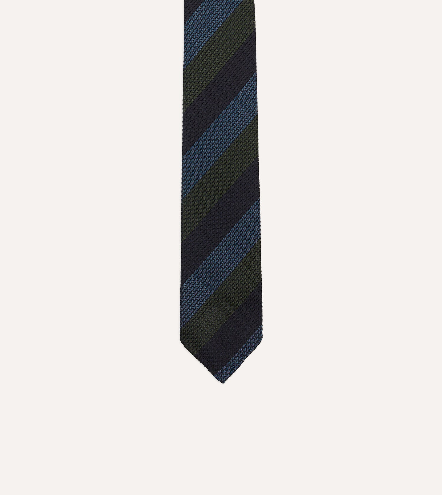 Navy, Green and Blue Block Stripe Hand Rolled Silk Grenadine Tie