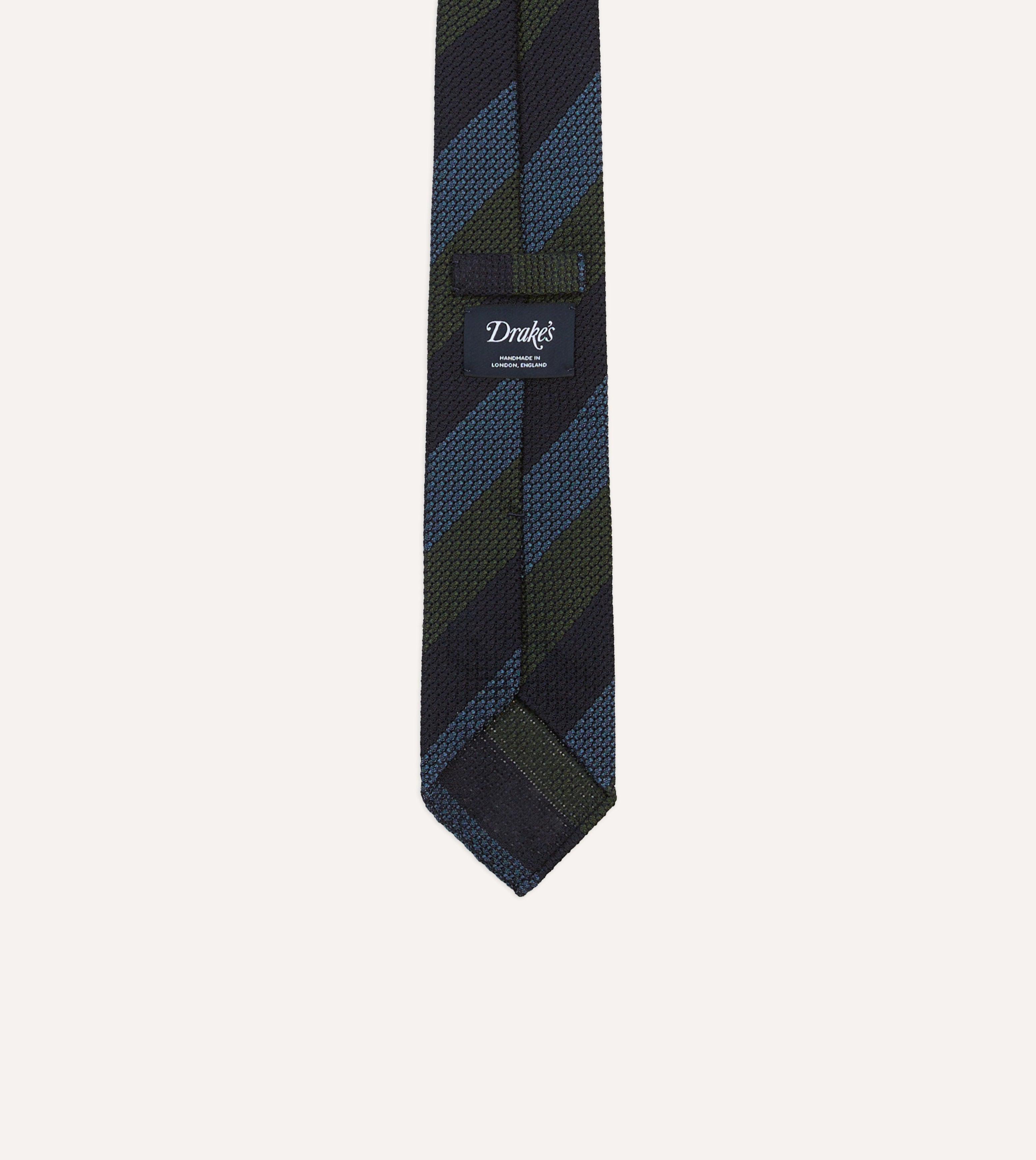 Navy, Green and Blue Block Stripe Hand Rolled Silk Grenadine Tie