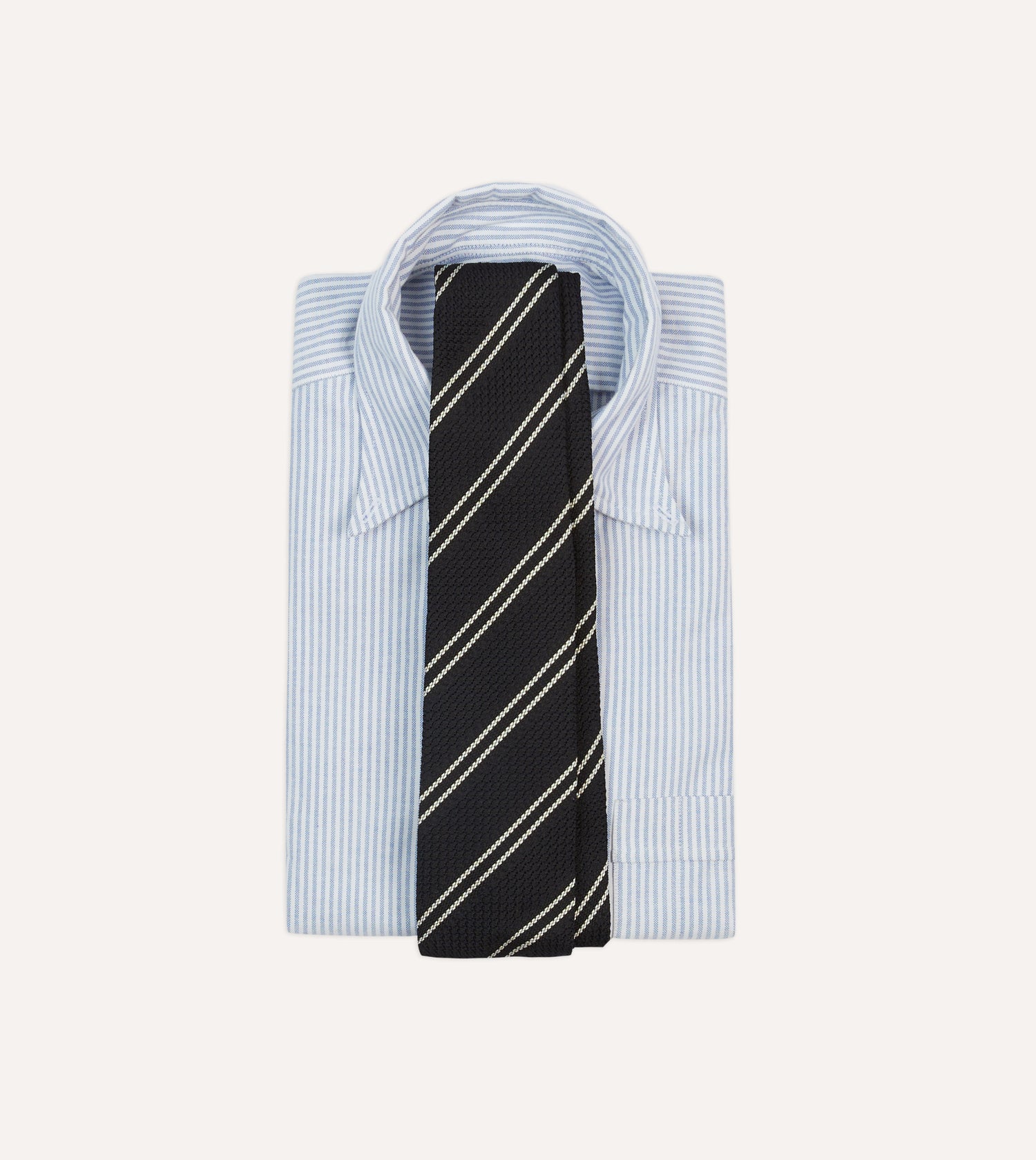 Navy Double Stripe Hand Rolled Silk Grenadine Tie