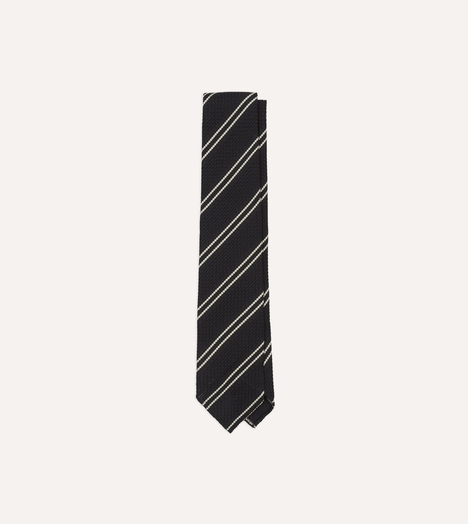 Navy Double Stripe Hand Rolled Silk Grenadine Tie