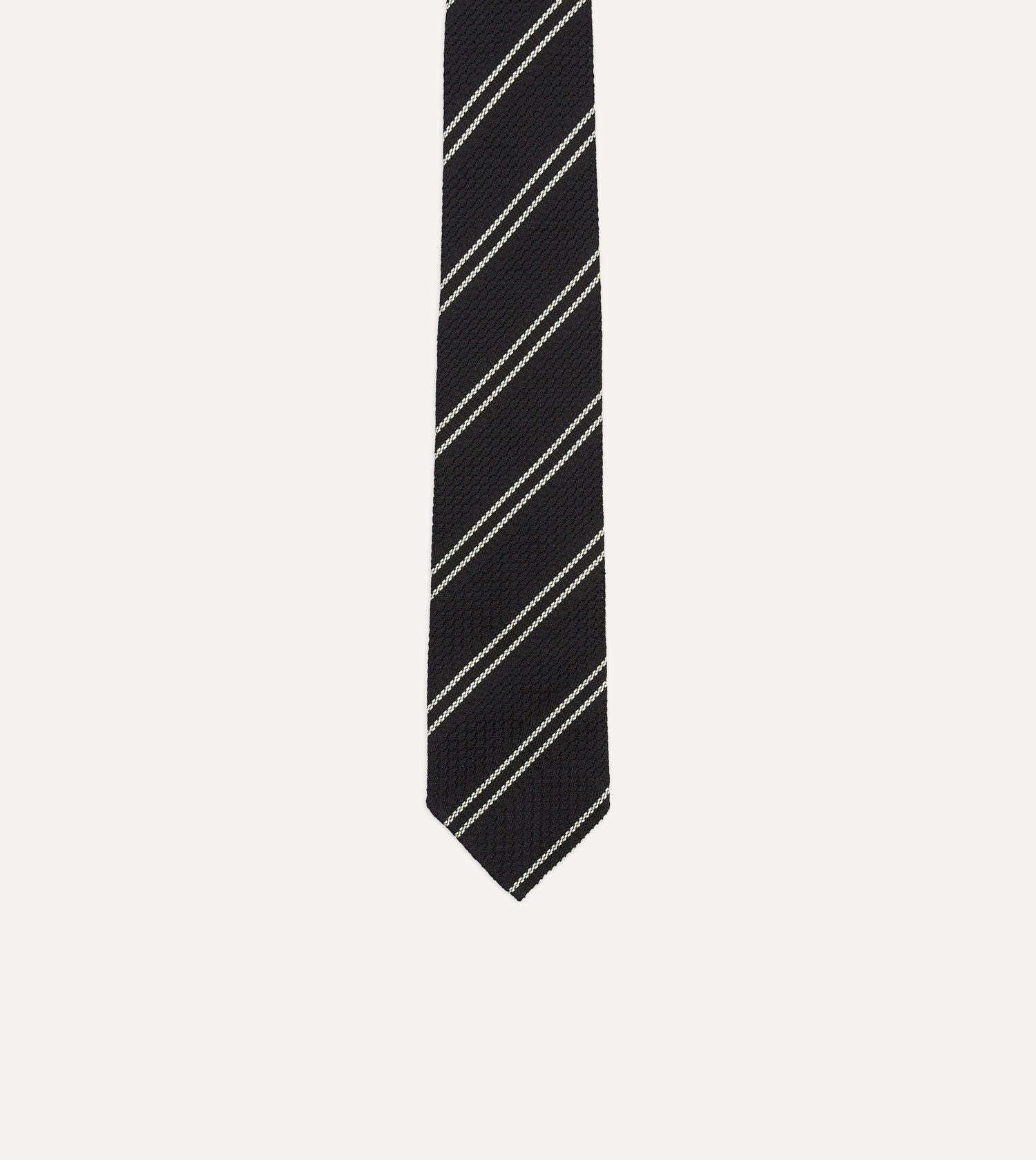 Navy Double Stripe Hand Rolled Silk Grenadine Tie