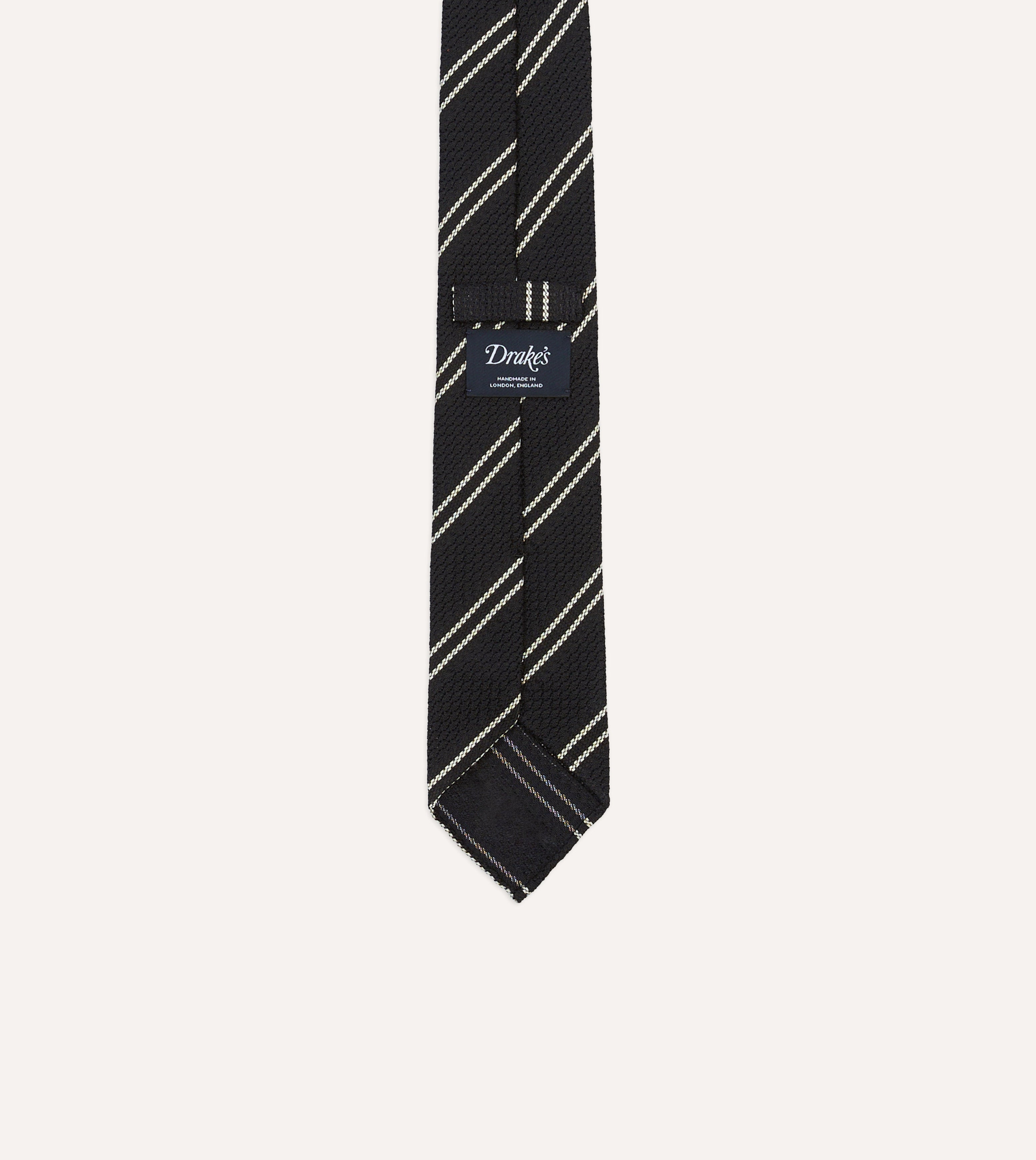 Navy Double Stripe Hand Rolled Silk Grenadine Tie
