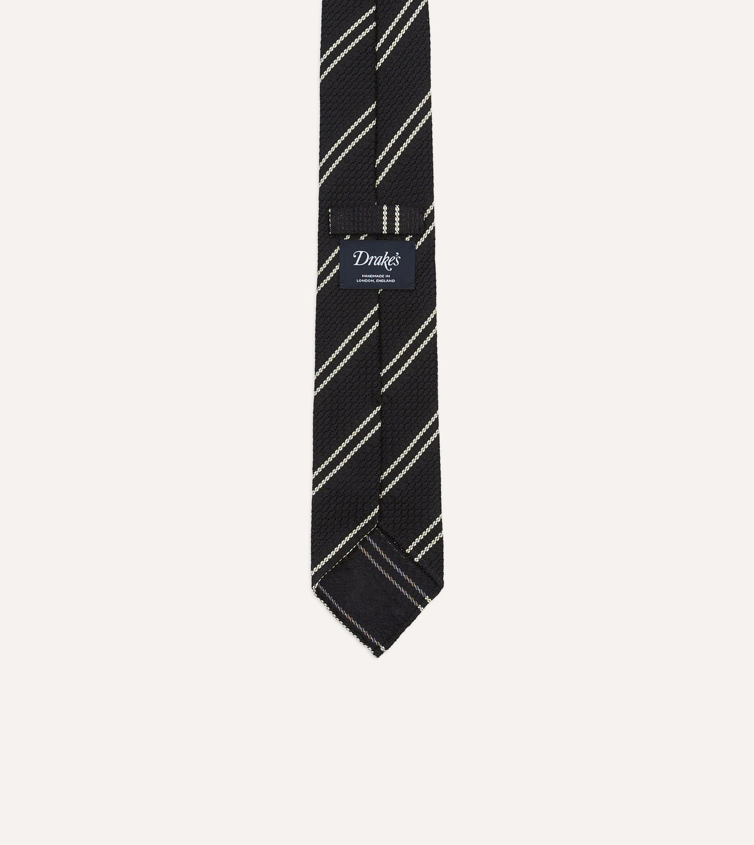 Navy Double Stripe Hand Rolled Silk Grenadine Tie