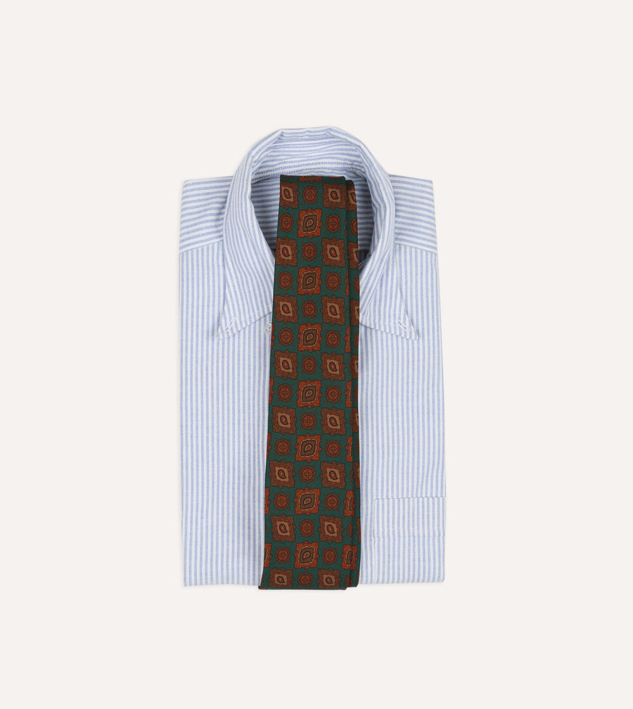 Teal Paisley Medallion Print Wool-Silk Hand Rolled Tie