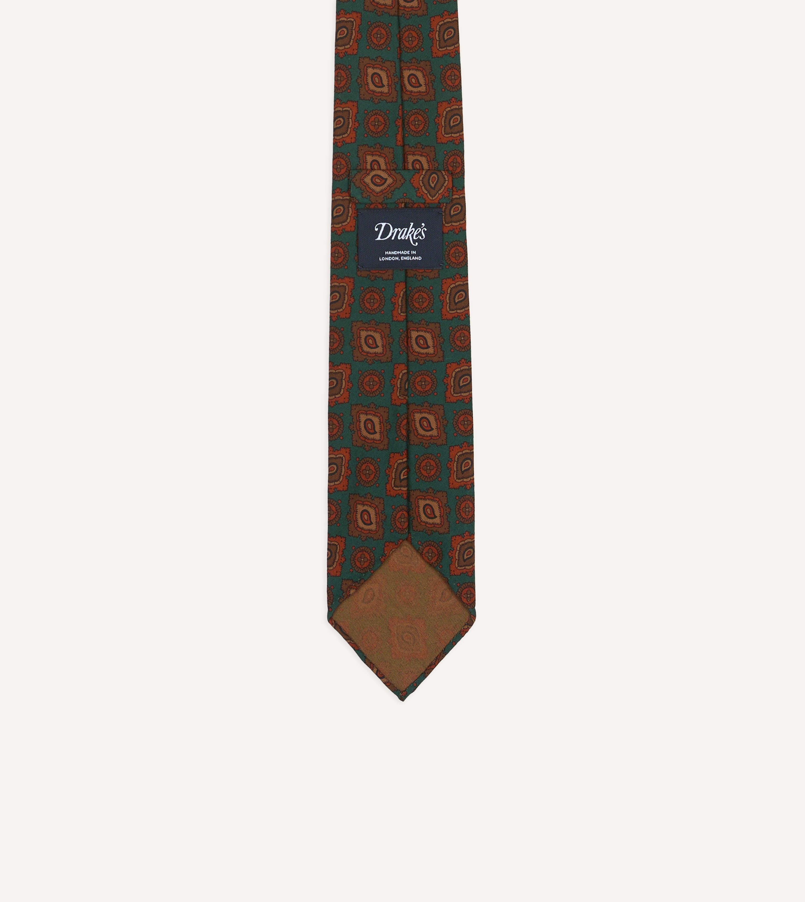 Teal Paisley Medallion Print Wool-Silk Hand Rolled Tie